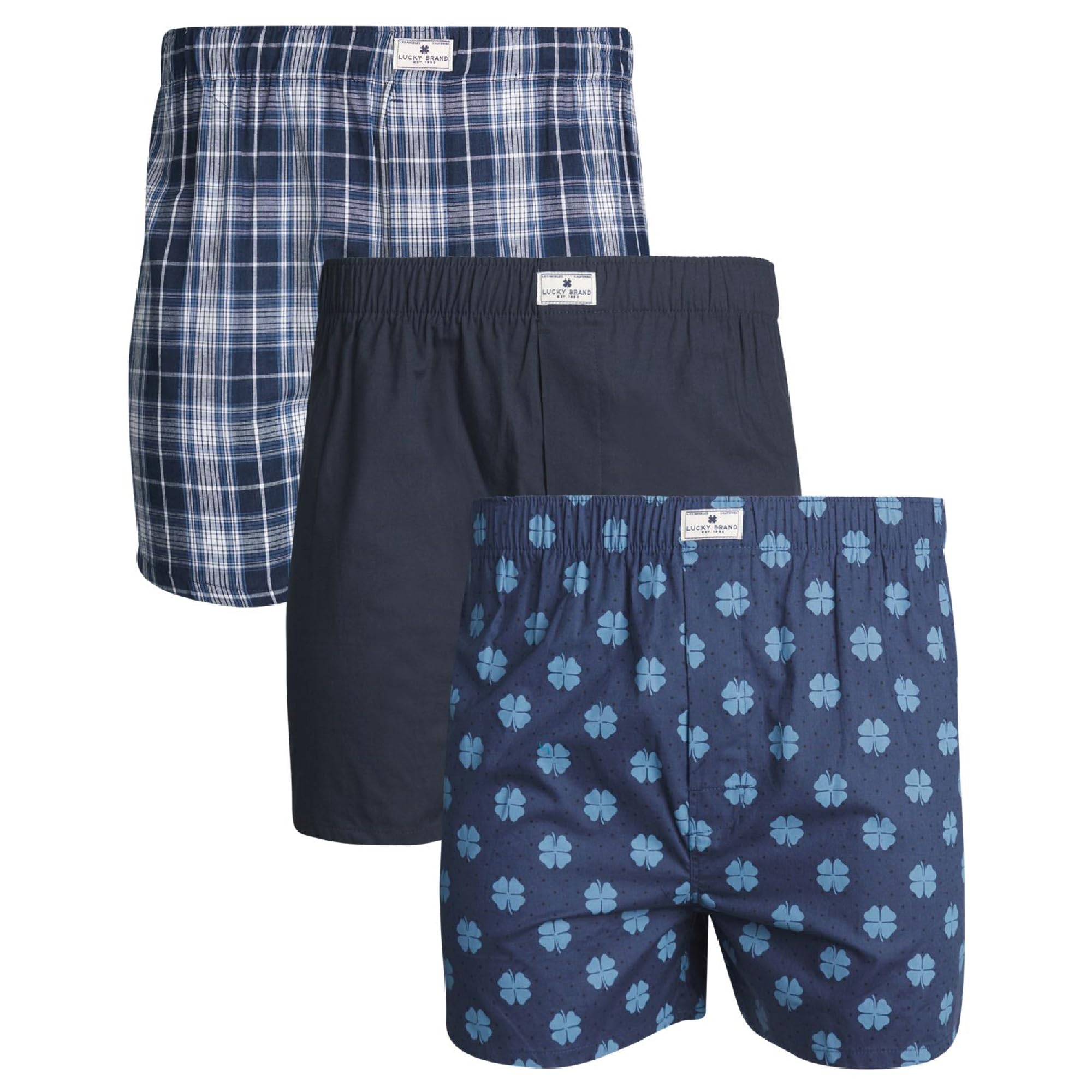 Mens Boxer Shorts - 3 Pack 4'' Inseam Woven Cotton Boxers for Men with Functional Fly Mens Underwear Boxers