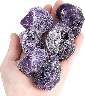6PCS Amethysts with Jar, Natural Rough Stones Crystal Large Raw Crystals Bulk Healing Gemstones for Reiki Healing Tumbling Fountain Rocks