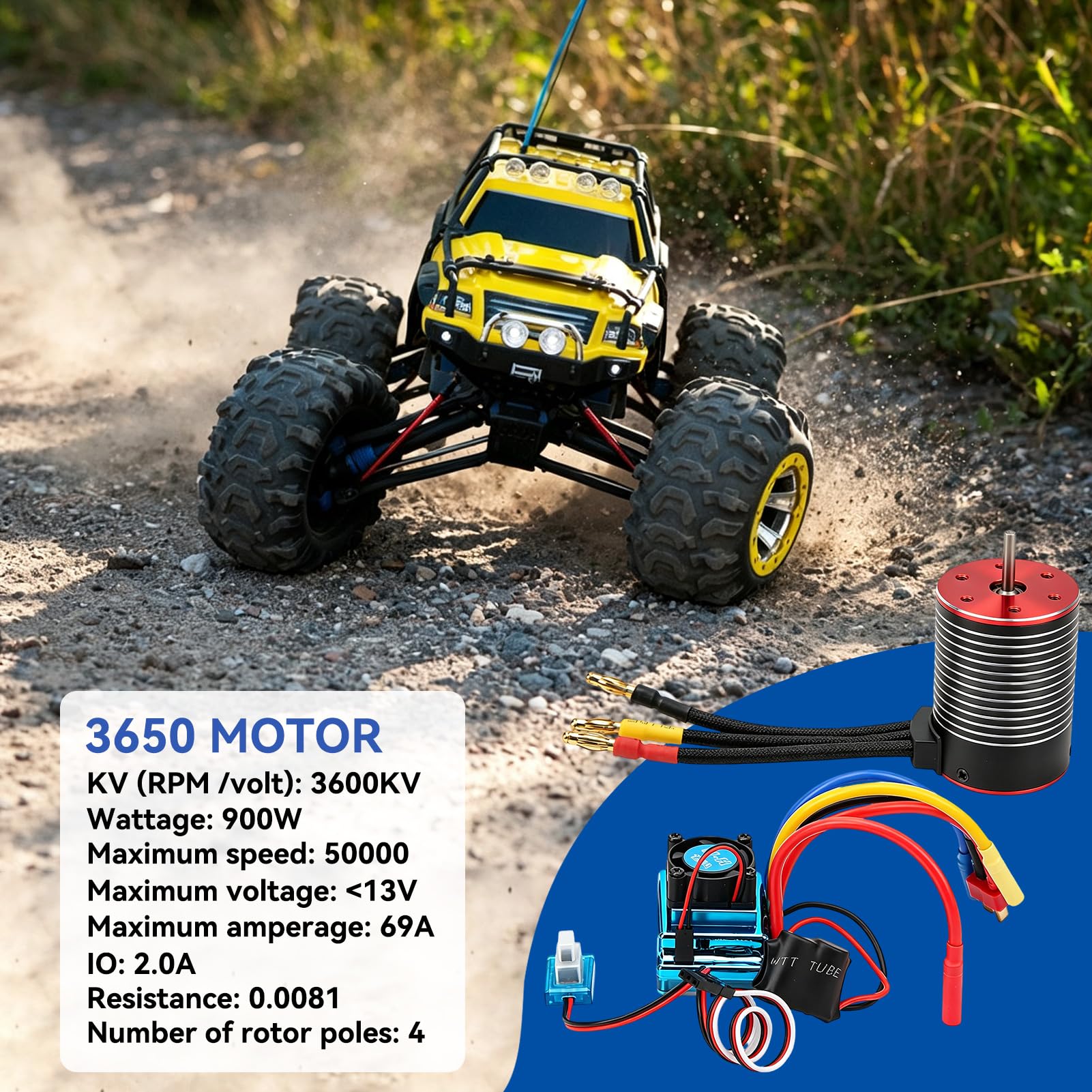 HERCHR Set di ESP del Motore Senza spazzole RC, 3650 Brushless Acqua Controller a velocità elettrica 120A Set di Accessori ad Alto Upgrade per Auto RC (5200KV)