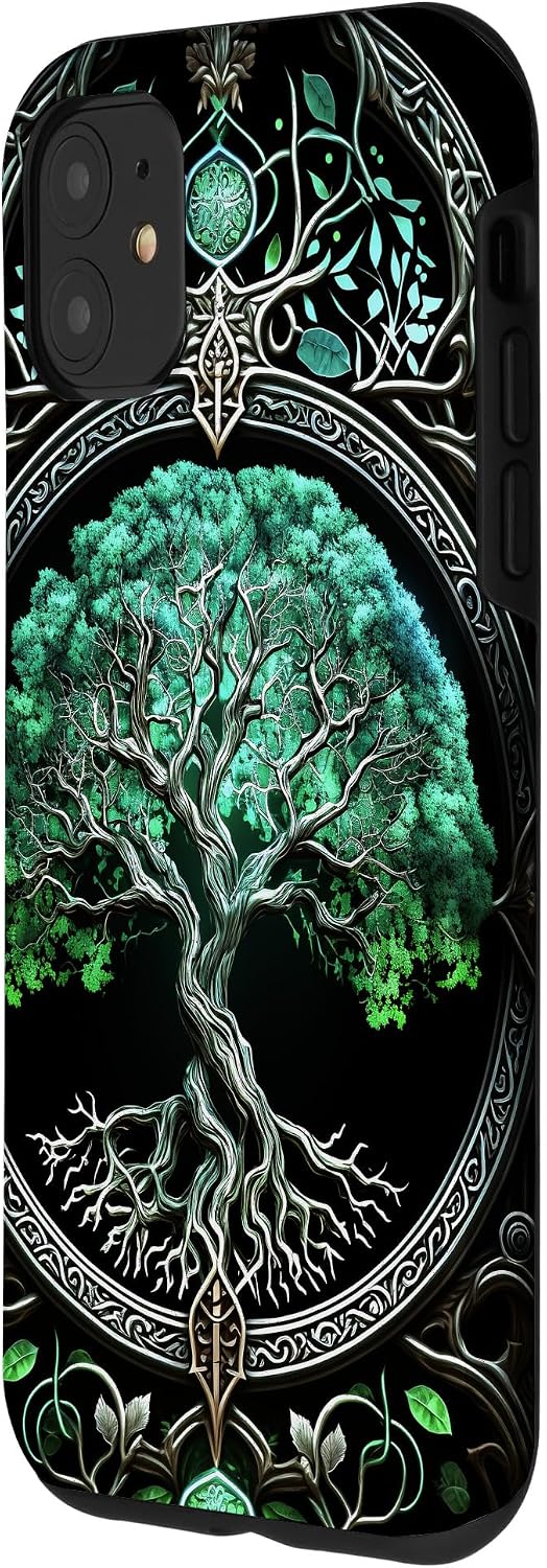 Tree Of Life Yoga Spiritual Celtic Viking Green Black Case for iPhone 11