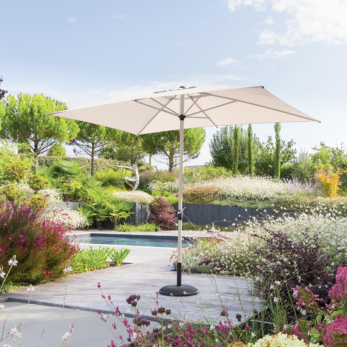 Hespéride - Parasol Droit Rectangle Loompa - 3x2m - Protection UV, Toile Amovible Déperlante et Inclinable - Structure Acier Traité Antirouille