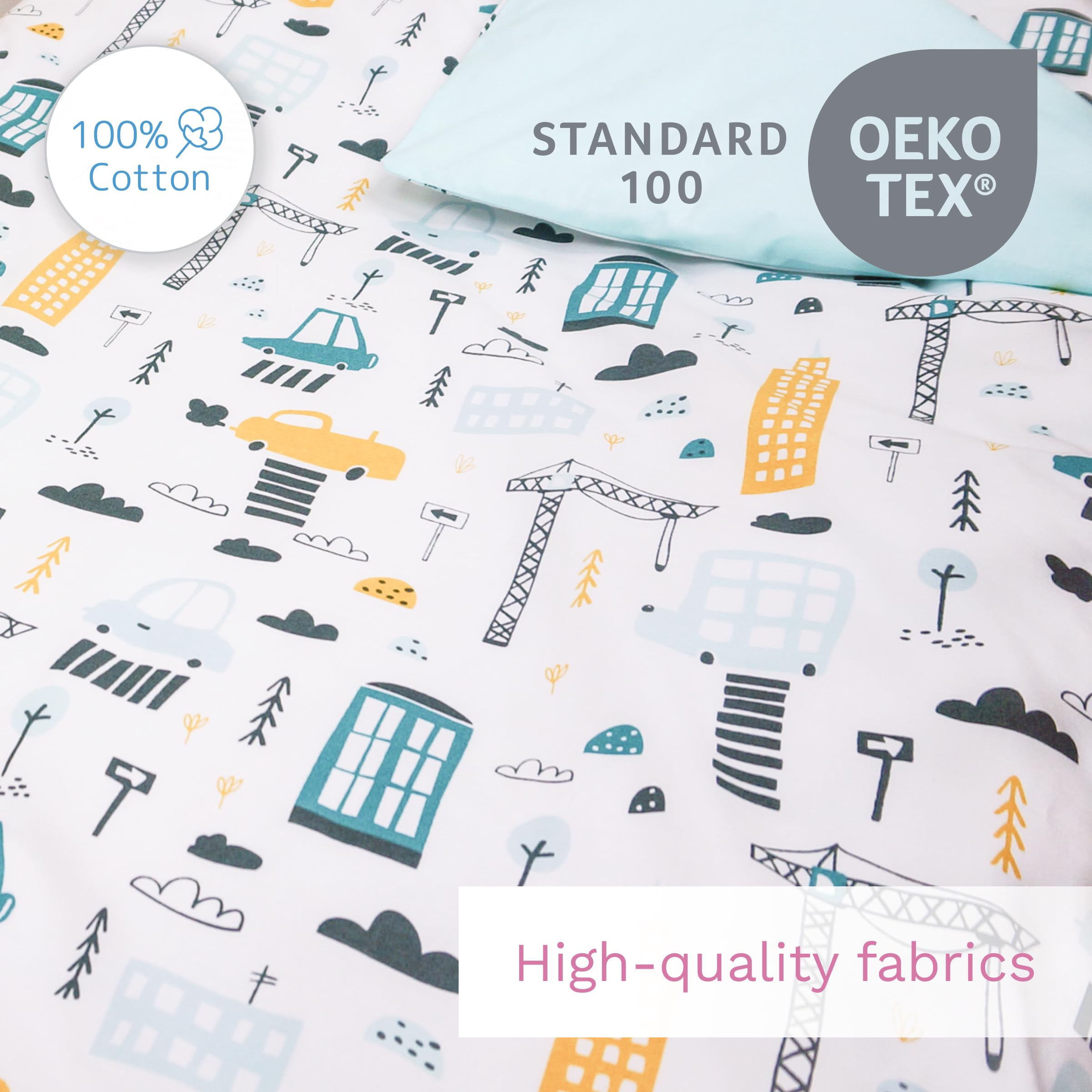 Baby Comfort Juego de Cama para Cuna 4 Piezas edredón y Funda nórdica 120x90 cm con Almohada y Funda de Almohada - diseño 1 (12 Meses+)
