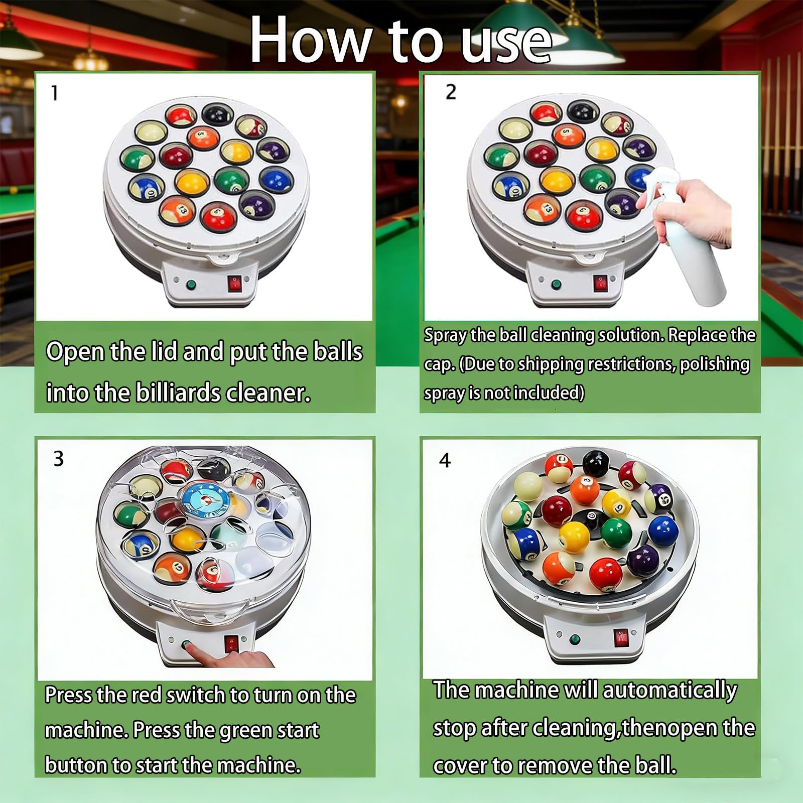 Automatyczna Polerka I Maszyna Do Czyszczenia Bil Bilardowych, Urządzenie 2 W 1 Z 1 Przełącznikiem Kluczykowym, 180 W, Do 16 Bil Amerykańskich I 22 Bil Snookerowych