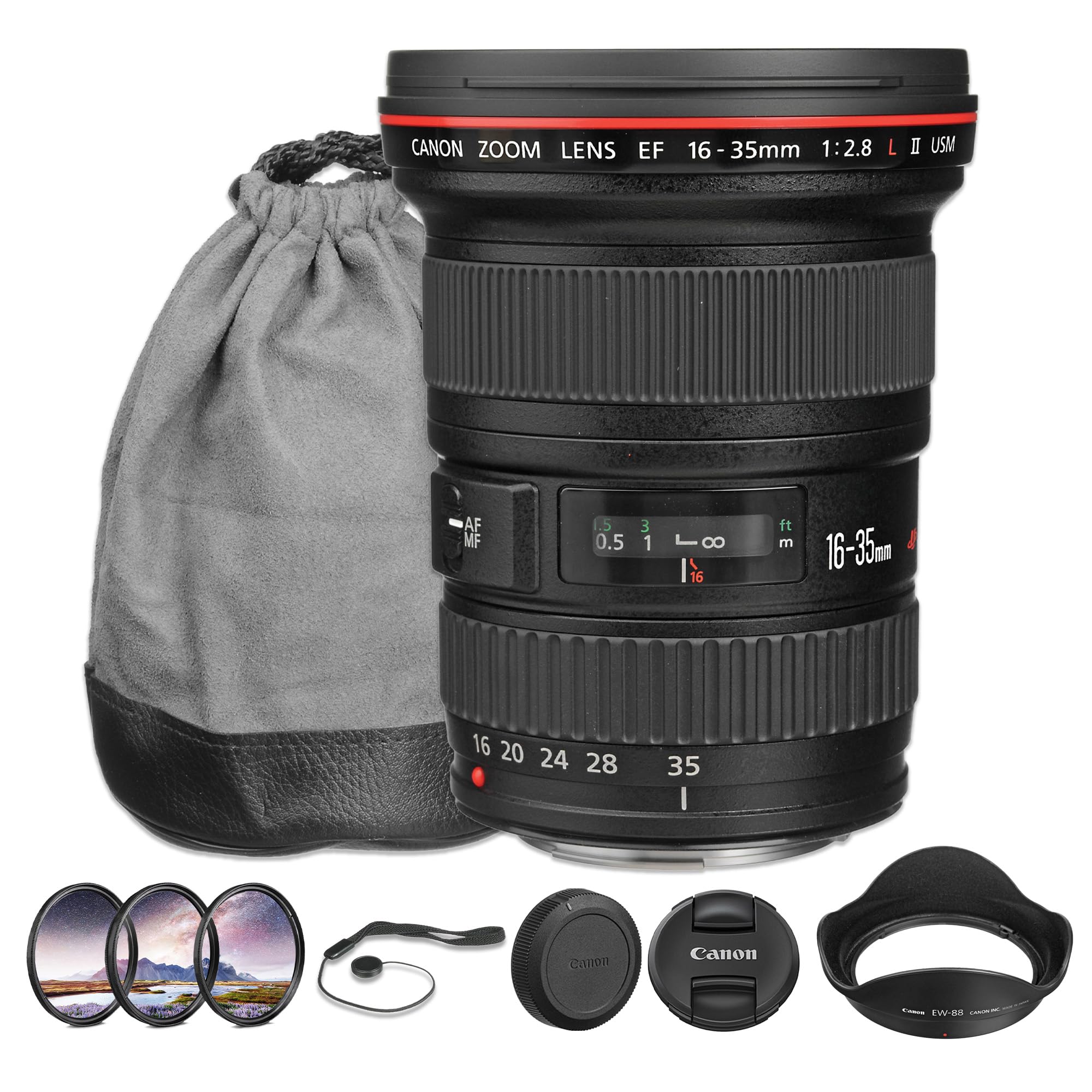 Canon EF 16-35mm f/2.8L II USM Lens | Professional L-Series Ultra-Wide Zoom with Constant f/2.8 Aperture, Advanced Optics & Ring-Type USM AF | for Landscape & Events (1910B002) + Filter Kit + More