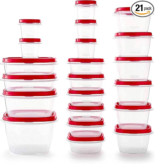 Rubbermaid 42-Piece Set, Food Storage Containers with Easy-Find Lids, Salad Dressing and Condiment Containers, Vented for Splatter-resistant Microwaving, BPA Free, Microwave and Dishwasher Safe, Red