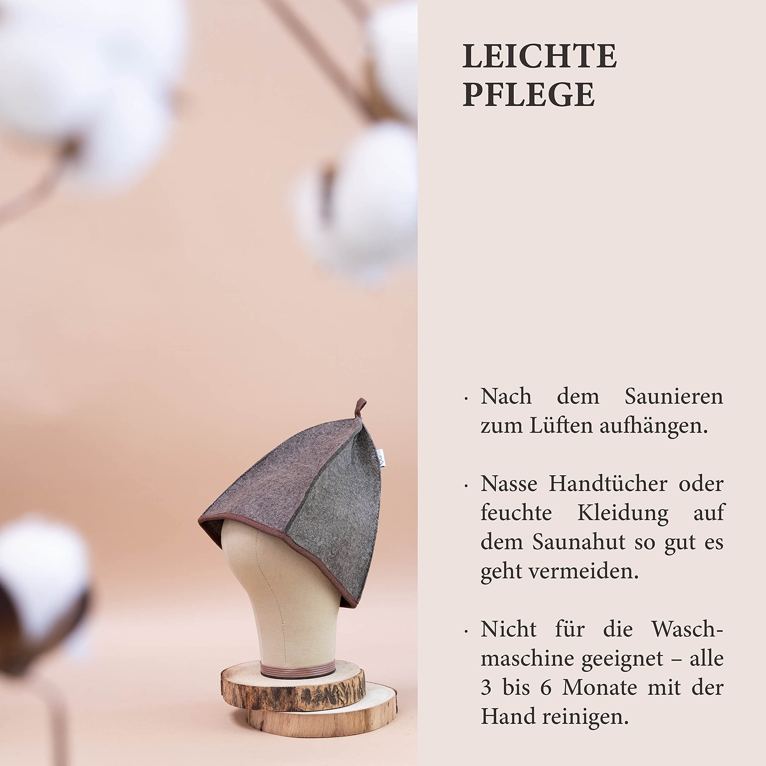 LoWell® czapka do sauny – filcowa czapka dla kobiet i mężczyzn, w zestawie poradnik użytkownika sauny – idealny dodatek do sauny dla wyjątkowego doświadczenia spa – mały rozmiar – czapka do sauny, brązowa