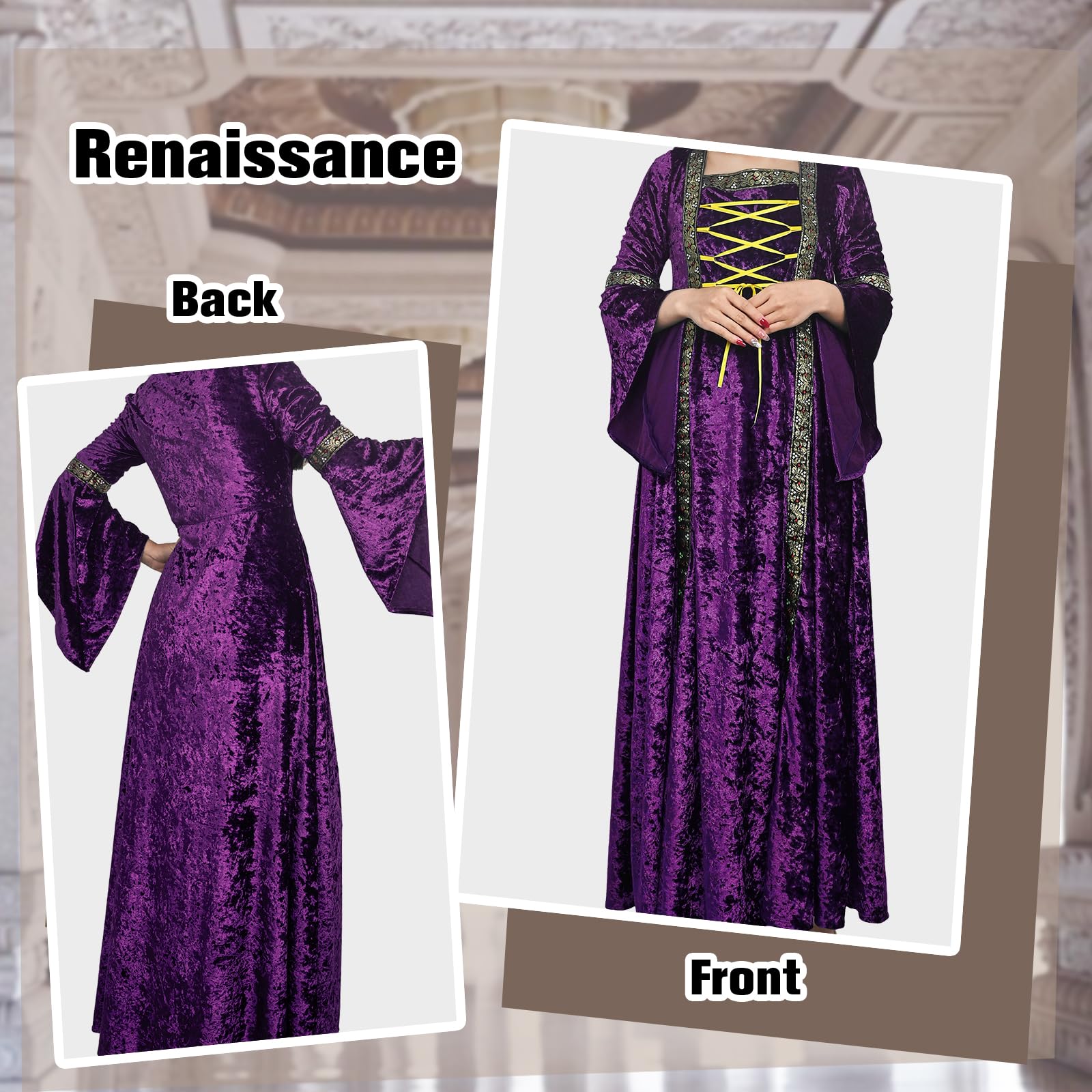 Robe rétro médiévale pour femme avec manches trompette, robe médiévale victorienne en velours vert, robe irlandaise Renaissance, carnaval, Halloween, fête