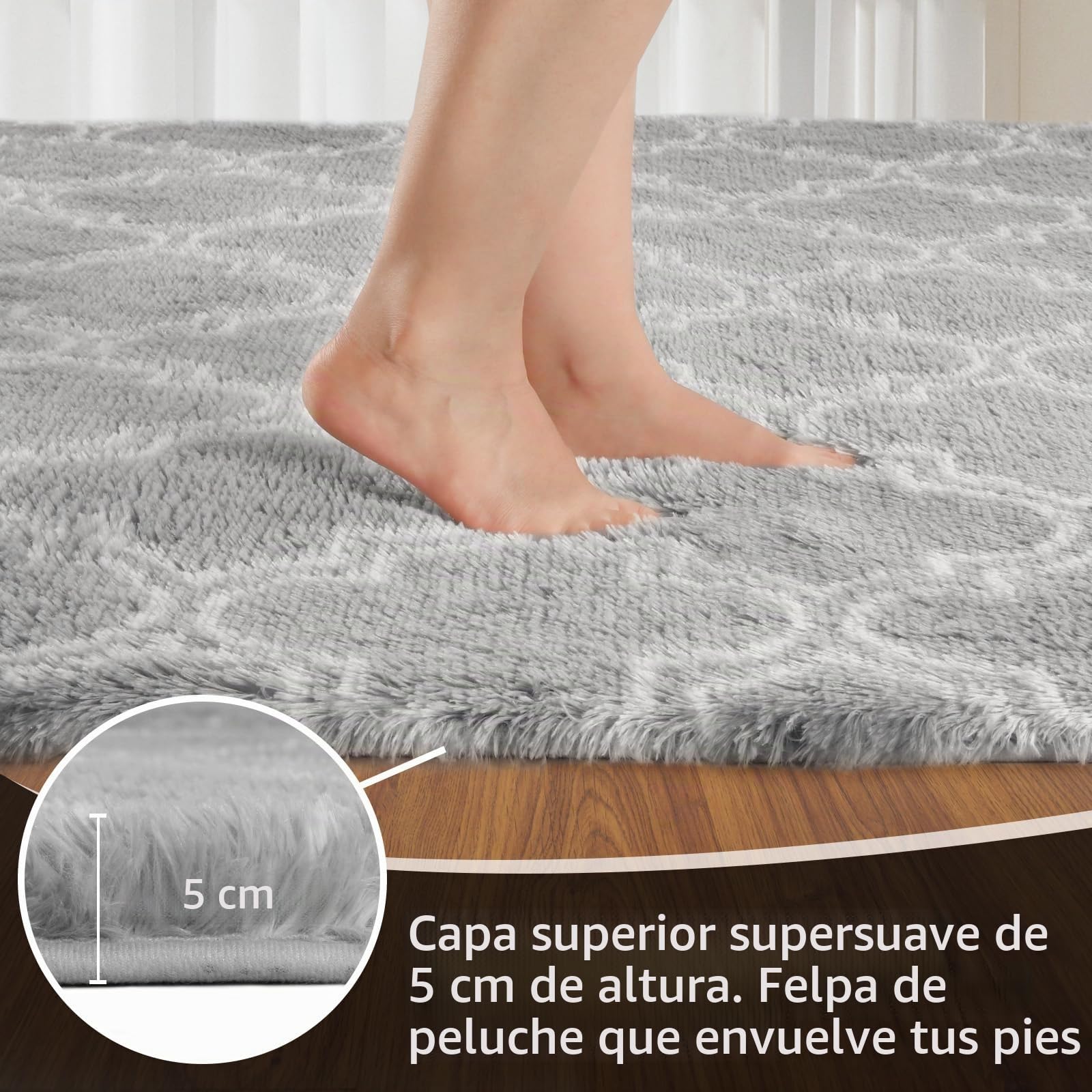 Alfombra Gris Pelo Largo Moderna para Salón y Dormitorio, Suave y Antideslizante, Fácil de Limpiar, 160x230 cm