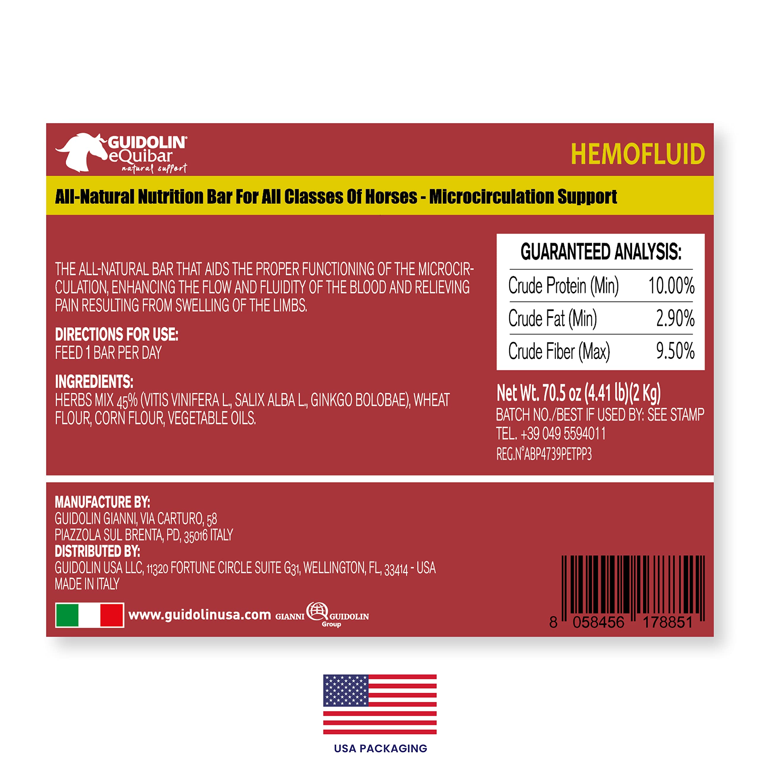 Equibar Hemofluid Barrita Natural para Soporte de microcirculación del Caballo, piernas hinchadas, Dermatitis y picaduras de Insectos, 2 kg
