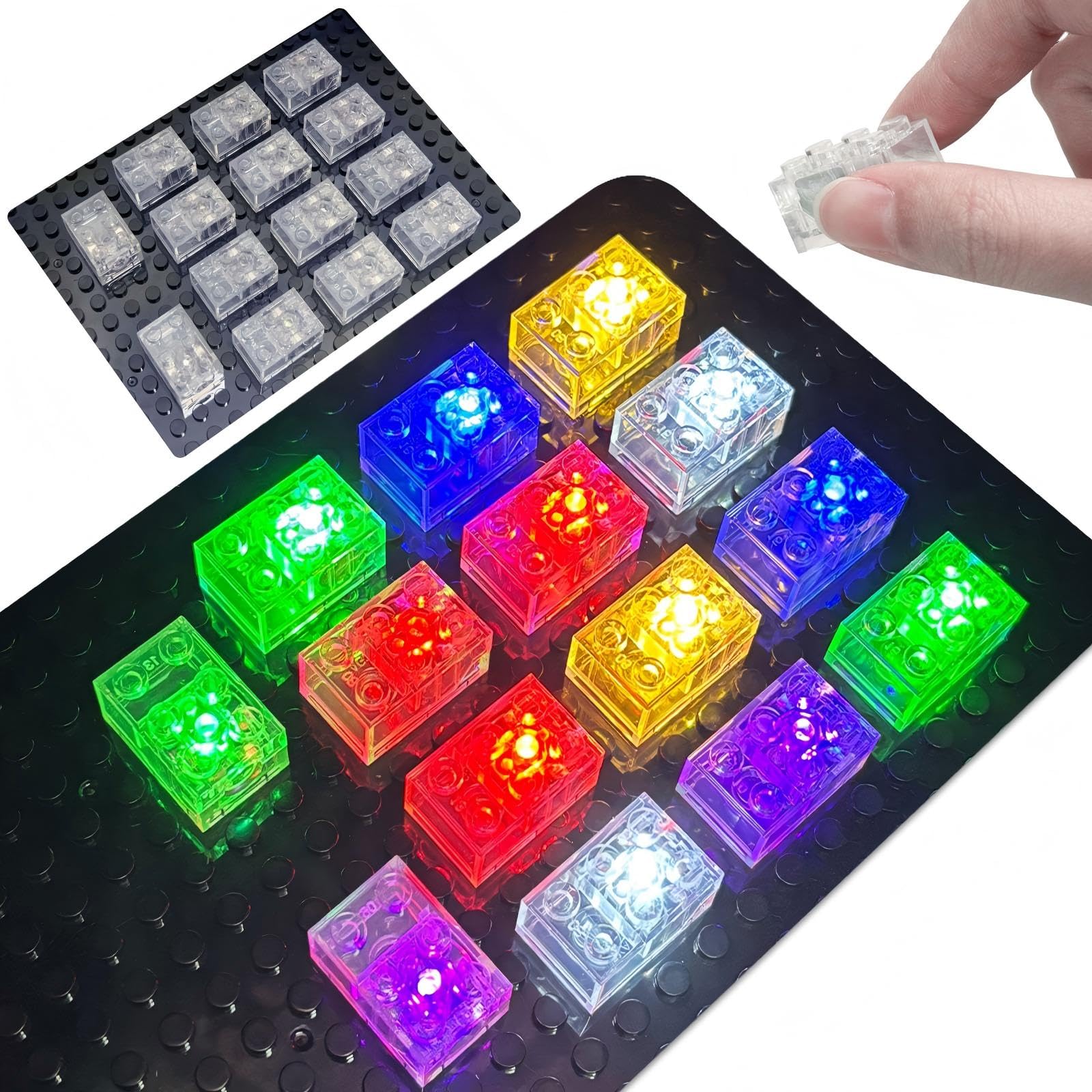 14PCS Light Up Bricks, LED Lights Bricks Accessories Kits, 2x2 2x3 Classic Transparent Parts Building Block Set, Compatible with Lego, Compatible with All Major Brands (2x3 Rectangular) — image 1