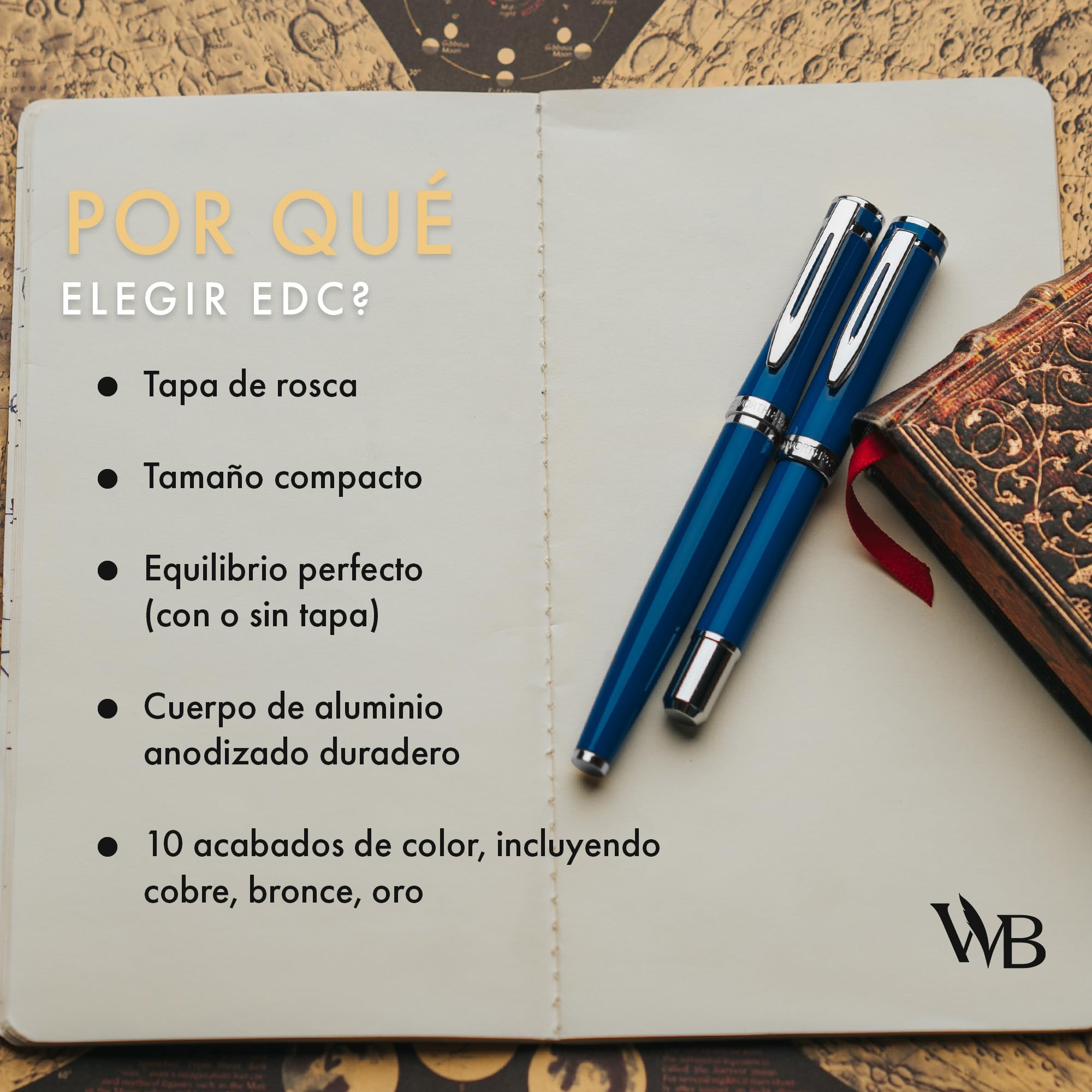 Wordsworth and Black Fountain Pen Mini EDC Bolígrafo de Bolsillo Azul, Cromo, Punta Mediana, 6 Cartuchos de Tinta, Convertidor de Tinta, Conjunto de Regalo de Bolígrafo Recargable, Hombres y Mujeres