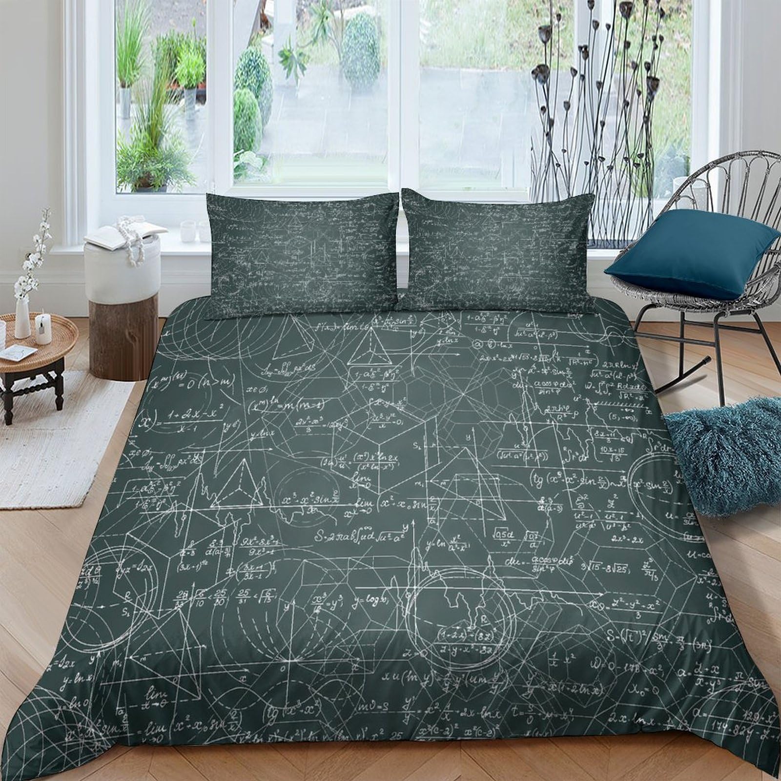 Ctjqhvkz Style-9 3D Printed Chalkboard Formula Fitted Sheet Microfiber Dark Green Science Mattress Cover For Bedroom Decor Single（135X200cm）