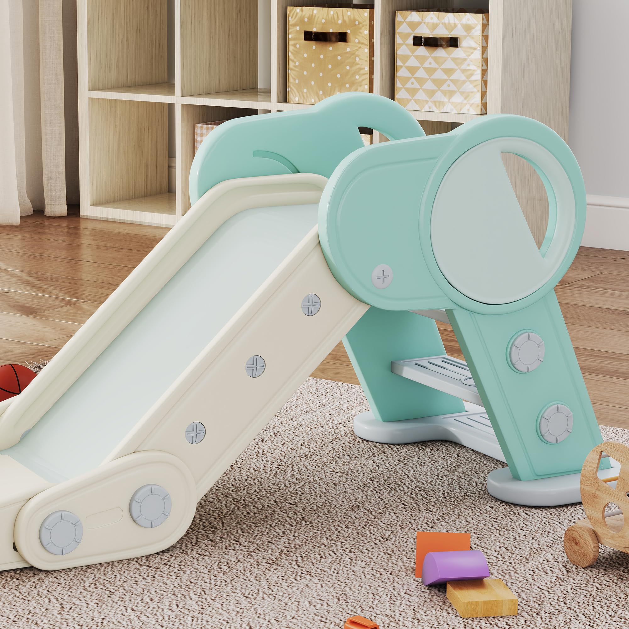 AIYAPLAY Tobogán para Niños Plegable Tobogán Infantil de 18-36 Meses con 3 Escaleras Antideslizantes para Interiores Carga 30 kg 120x53x53 cm Verde