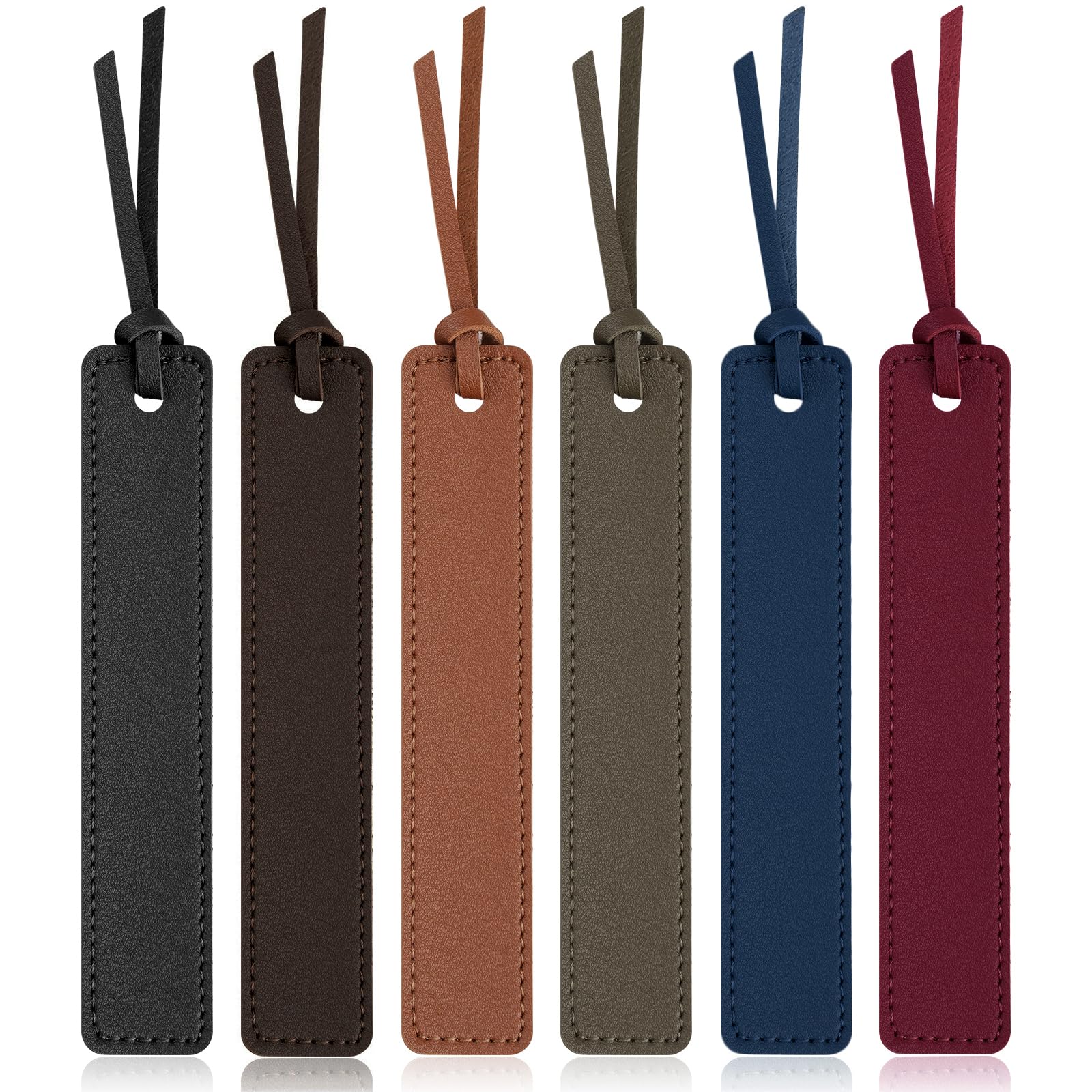 Leezmark 6 Pcs Leather Bookmarks, Classic Style Bookmark for Men, Handmade Stitched Book Marks Thin Page Markers Reading Gifts for Book Lovers School