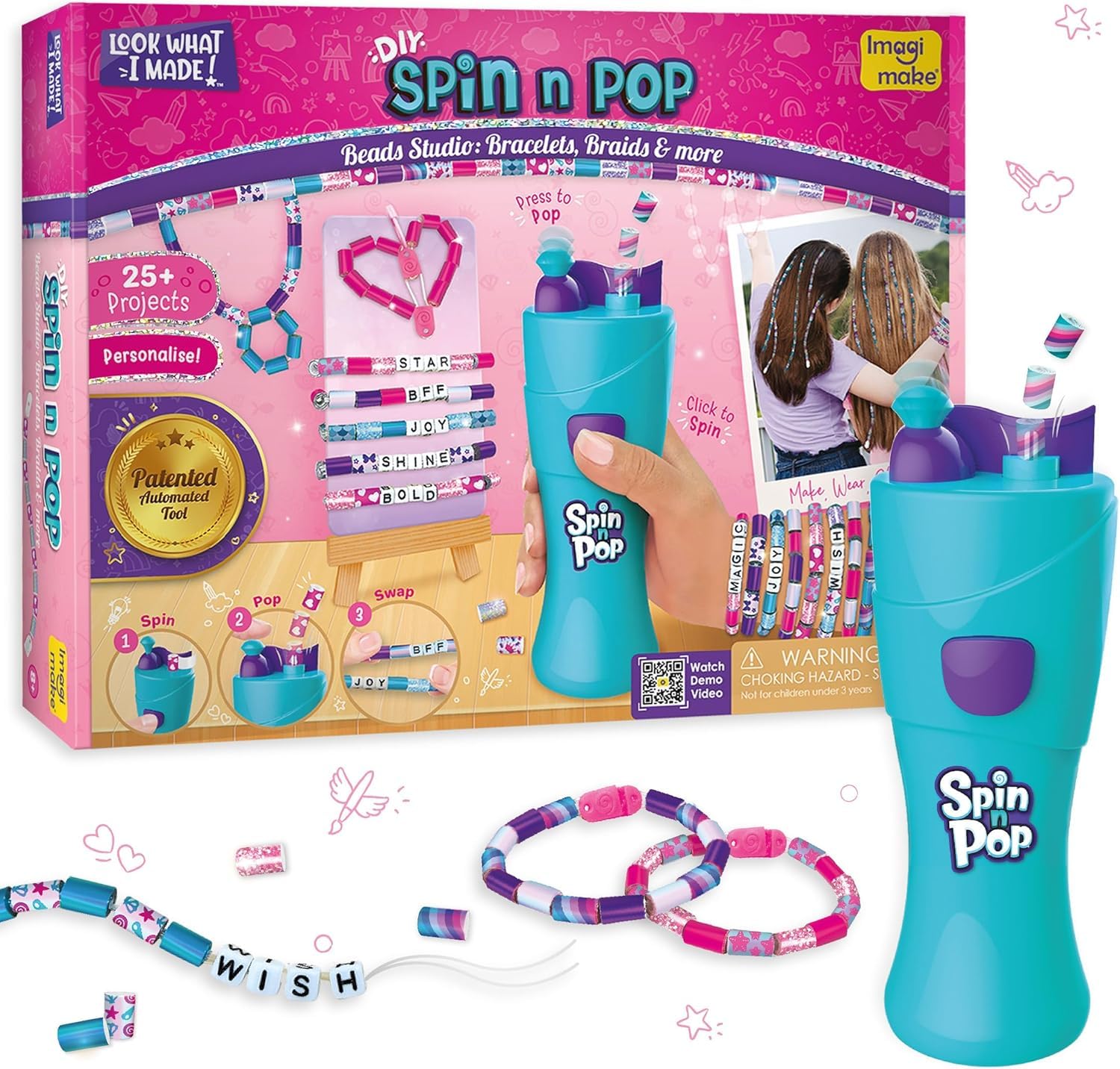 Imagimake Spin n Pop Beads Studio: Bracelets Braids & More| Patented Electric Bracelet Maker| DIY for Kids Ages 8-12| Create 25+ Accessories| Jewellery Making Kit| Gift for Girls & Teens, Multicolor-image-42