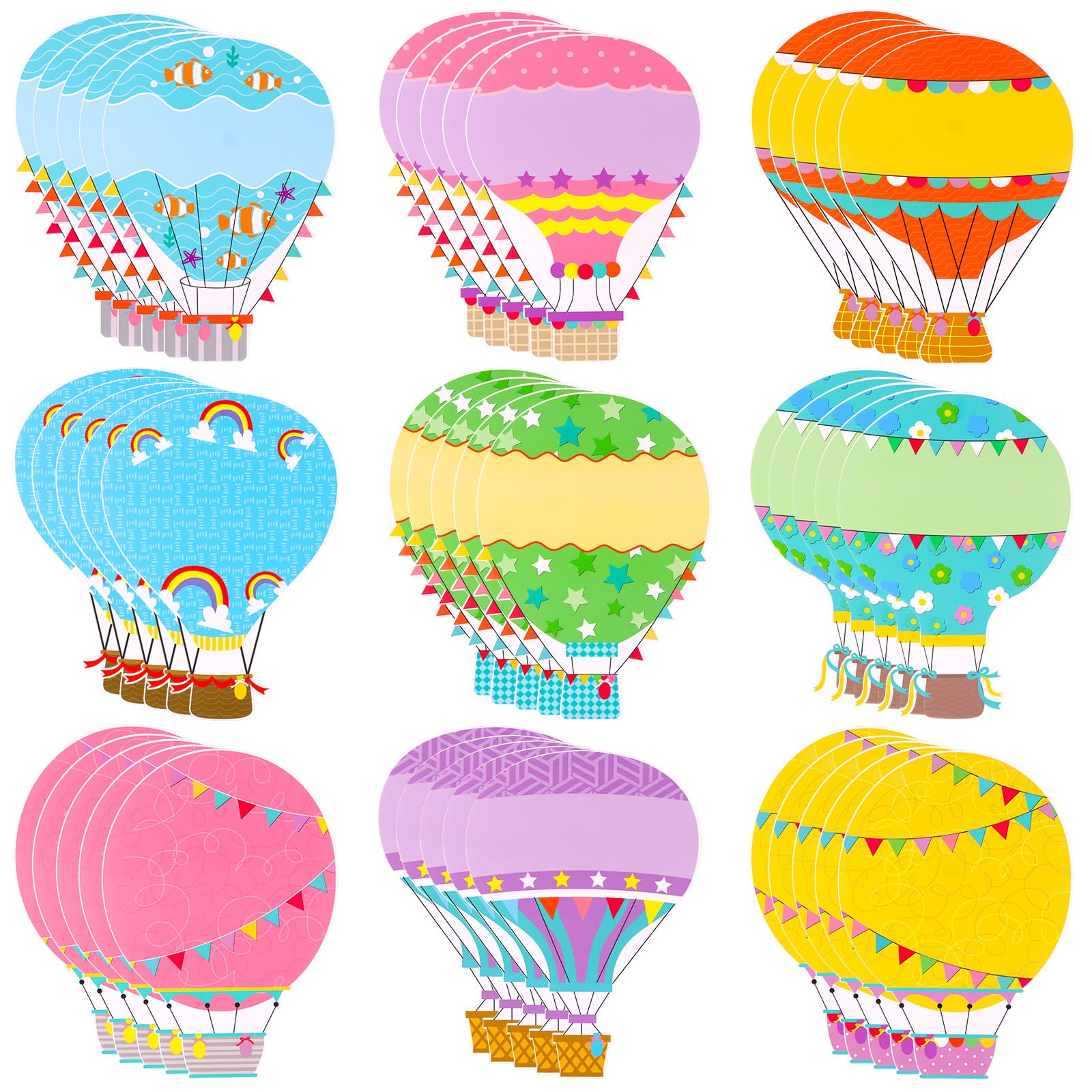 YXSJAS 45Pcs Colorful Hot Air Balloons Cutouts Back to School Cutout Classroom Bulletin Board Paper Hot Air Balloons Name Tag Label for Classroom Bulletin Board Decor Wall Decoration DIY Craft Project
