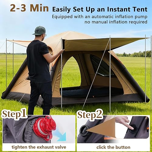 Miniatura 4 de Automatic Inflatable Tent for Camping 4 Person, Pop Up Tents for Camping with 2-3 Min Set Up, Windproof Waterproof Tents with Mosquito Screen