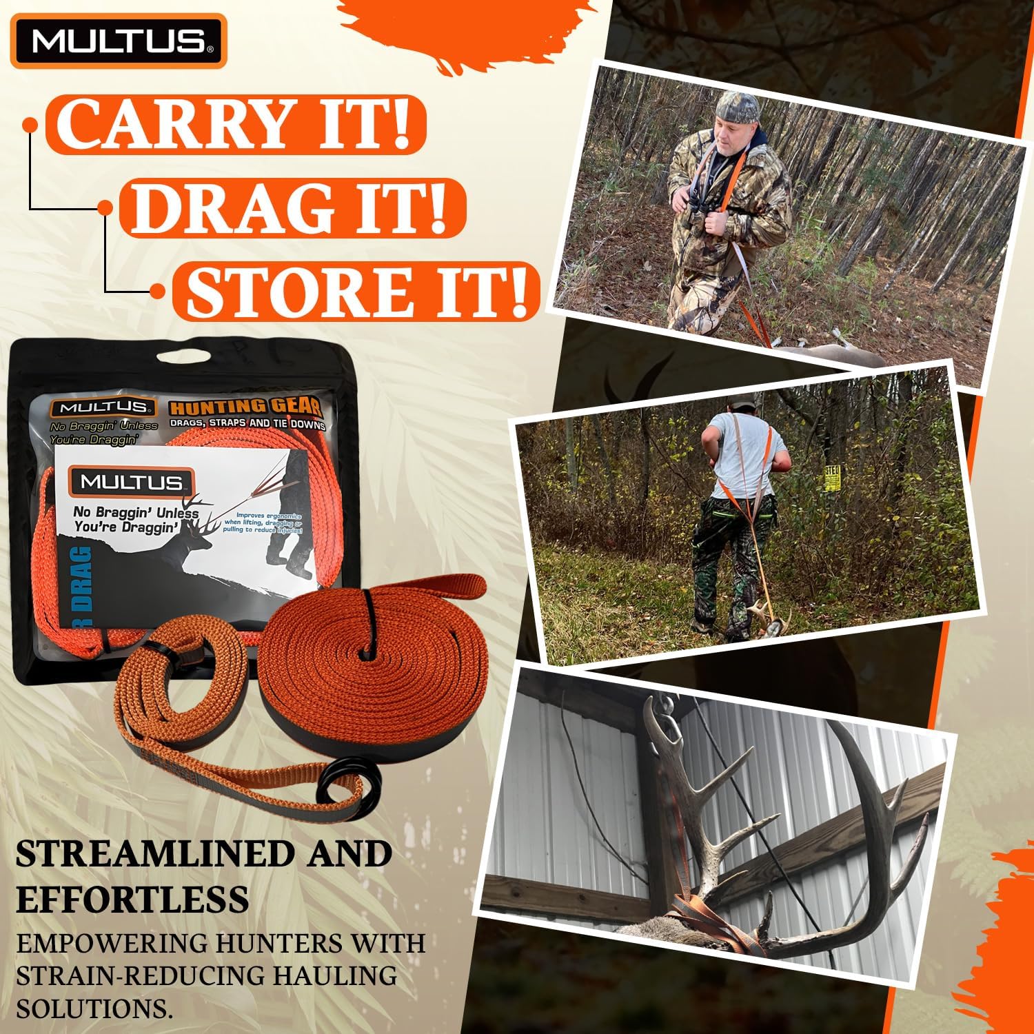 MULTUS Deer Drag Harness Quick and Easy to Use Hunting Gear for Deer Hunters
