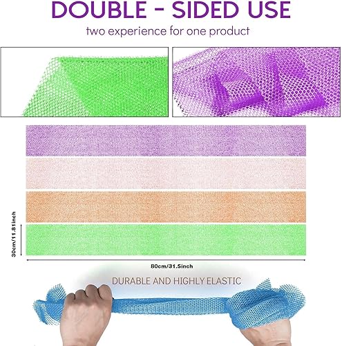 Vista 97 de Juego de ducha de 3 piezas de red exfoliante africana de estilo brillante, esponjas de baño largas para una piel suave y refrescada, el brillo