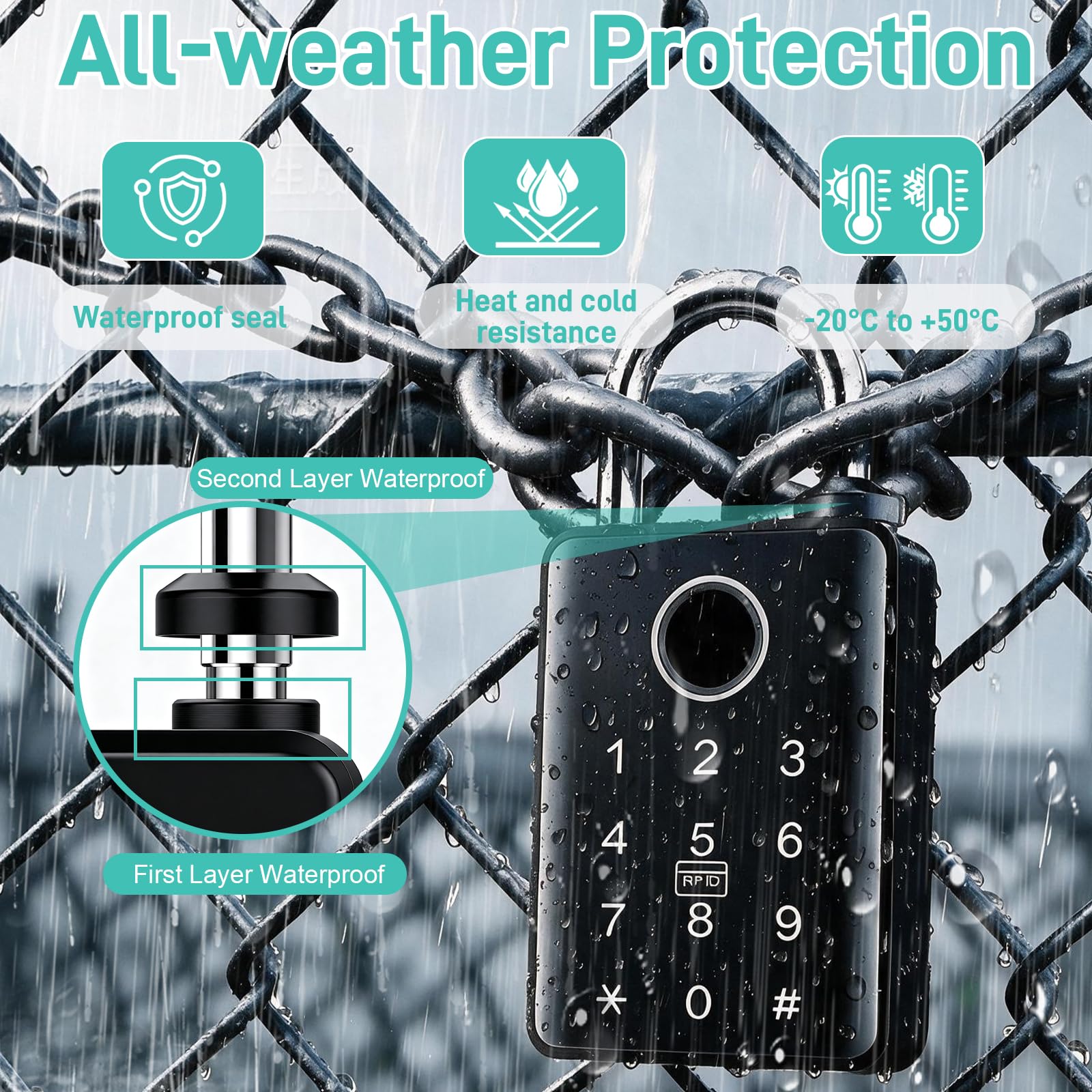 Cadenas intelligent IP67 : empreinte, code, appli, clé. Résiste aux intempéries. Idéal pour casier, cave, porte jardin, armoire. Sécurisé et polyvalent.