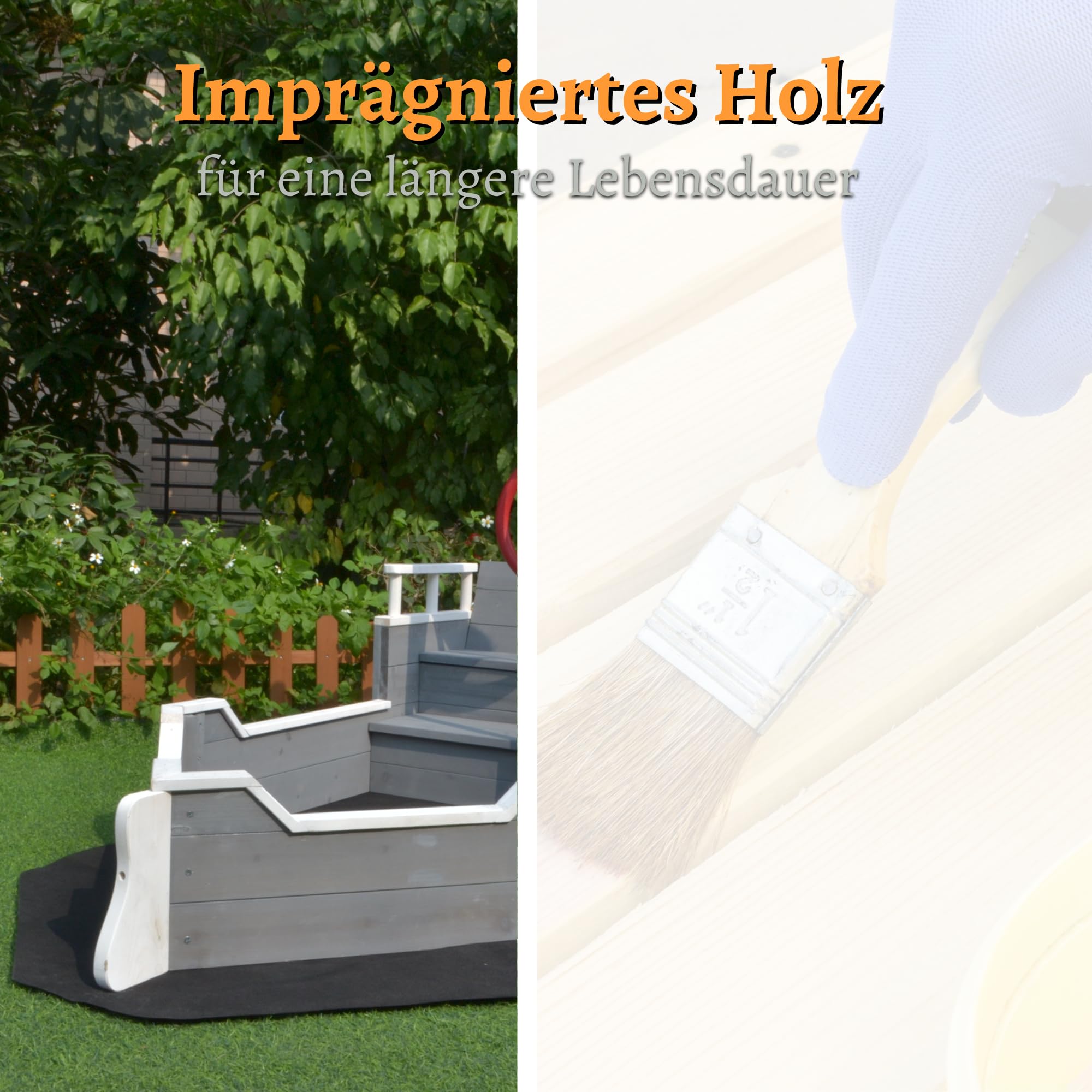 Sandkasten aus Holz Boot – Inkl. Bodenplane – Sitzbank mit Ablagefach – Schiff Spielplatz Ausrüstung - 1950 x 940 x 1355mm