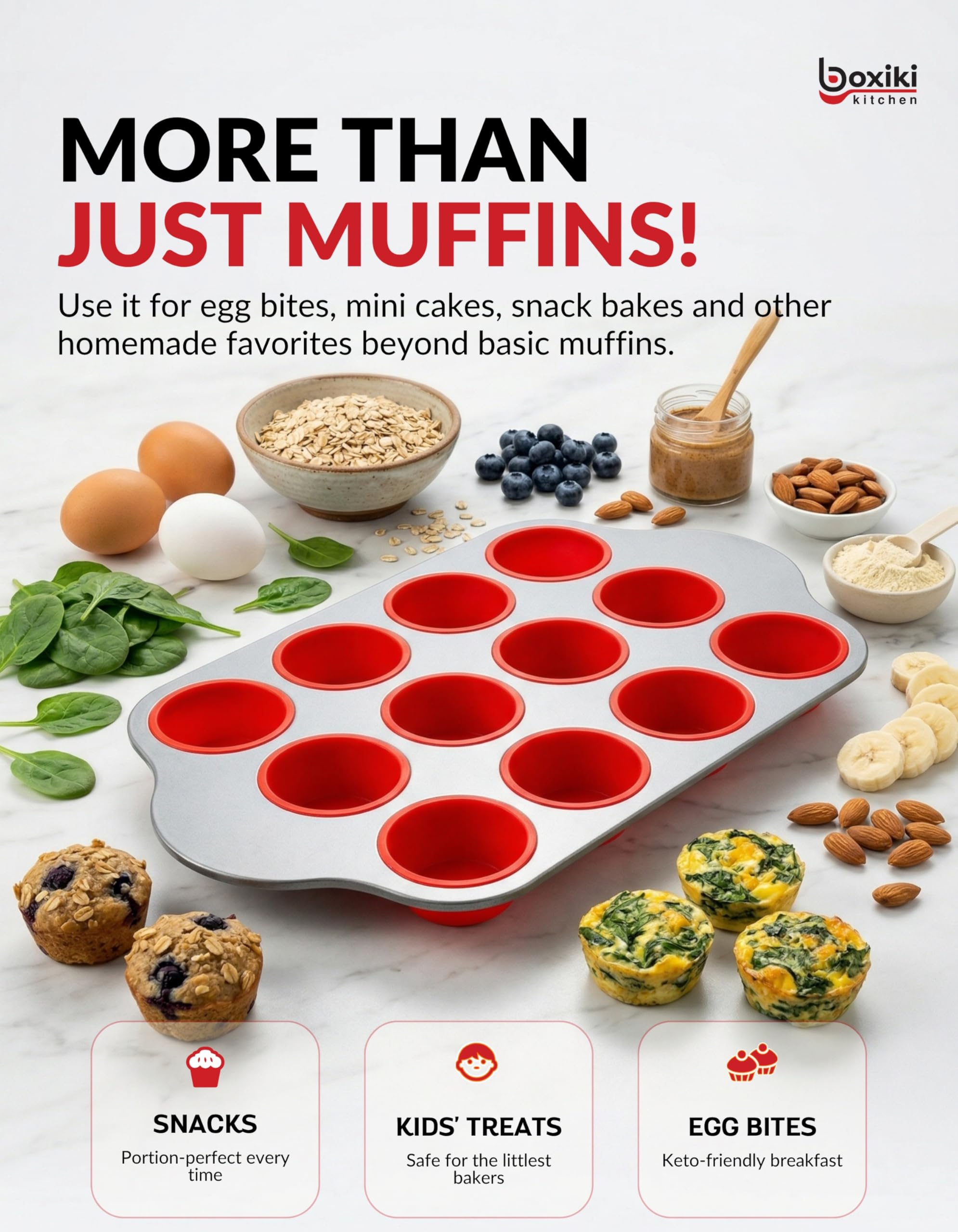 Antihaft-Silikon-Muffinform für 12 Muffins mit Stahlrahmen, BPA-frei, ungiftig, Cupcake-Form mit leicht zu lösender strukturierter Oberfläche, ergonomische Griffe, ofen-, gefrier- und