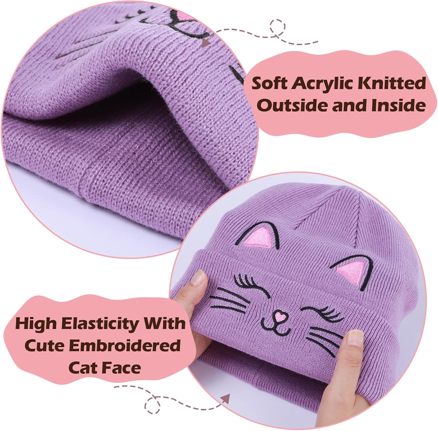Cat Embroidered Girls Beanie Hat and Gloves Set Kids Knitted Hat Unisex Skull Cuffed Skiing Caps Hats 3-12 Years - Image 4