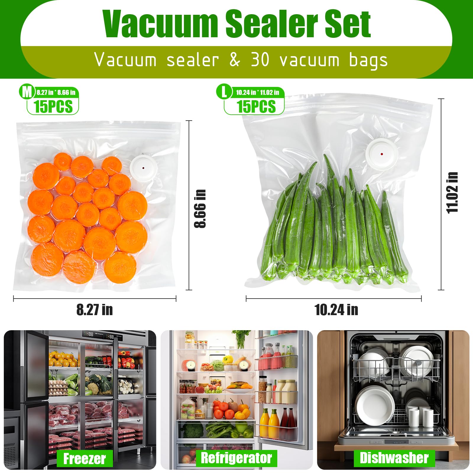 Sellador al vacío de mano, sellador al vacío de alimentos con 30 bolsas de vacío reutilizables, ahorro de alimentos recargable portátil para una frescura 5 veces más larga, con tanque de agua visible