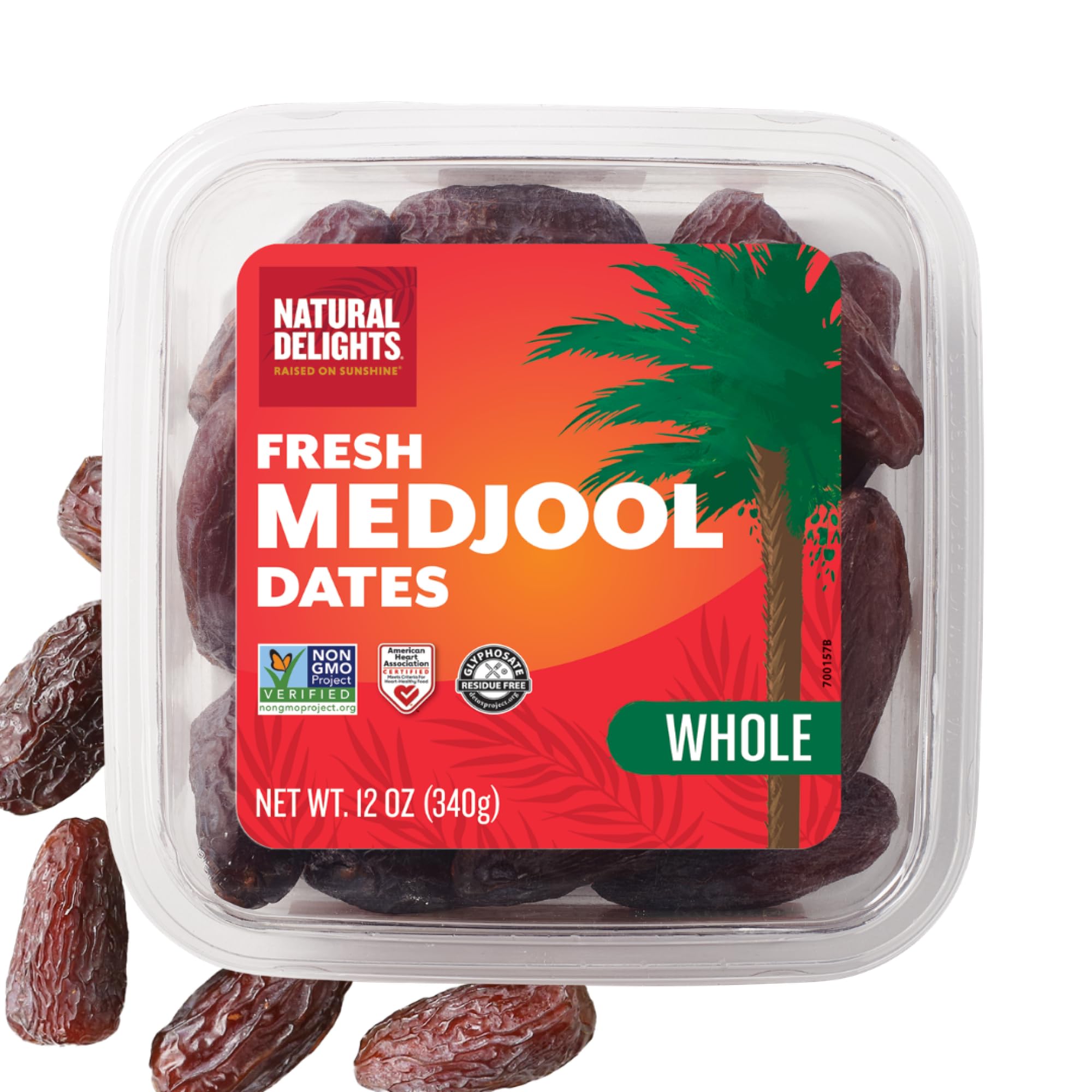 Natural Delights Medjool Dates – Large & Plump, Whole Non-GMO Verified, Good Source of Fiber, Naturally Sweet Fruit Snack, Perfect for On-the-Go - Medjool Dates Whole, 12 oz Container
