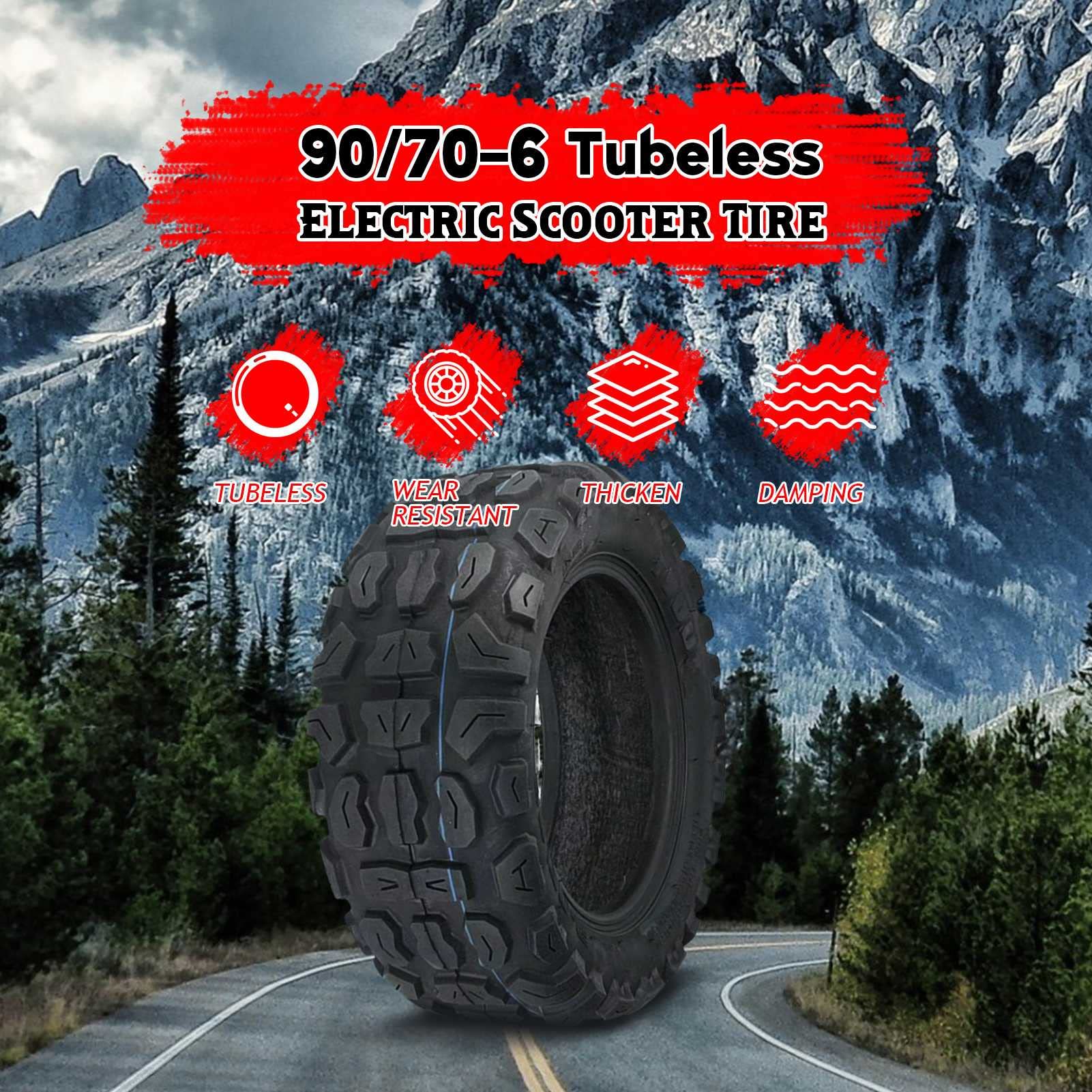 Opona 90/70-6 do skutera elektrycznego | Opona 90/70-6 bezdętkowa do skutera elektrycznego nadmuchiwana gumowa opona | Opona próżniowa All Terrain antypoślizgowa do skutera terenowego z tyłu z przodu