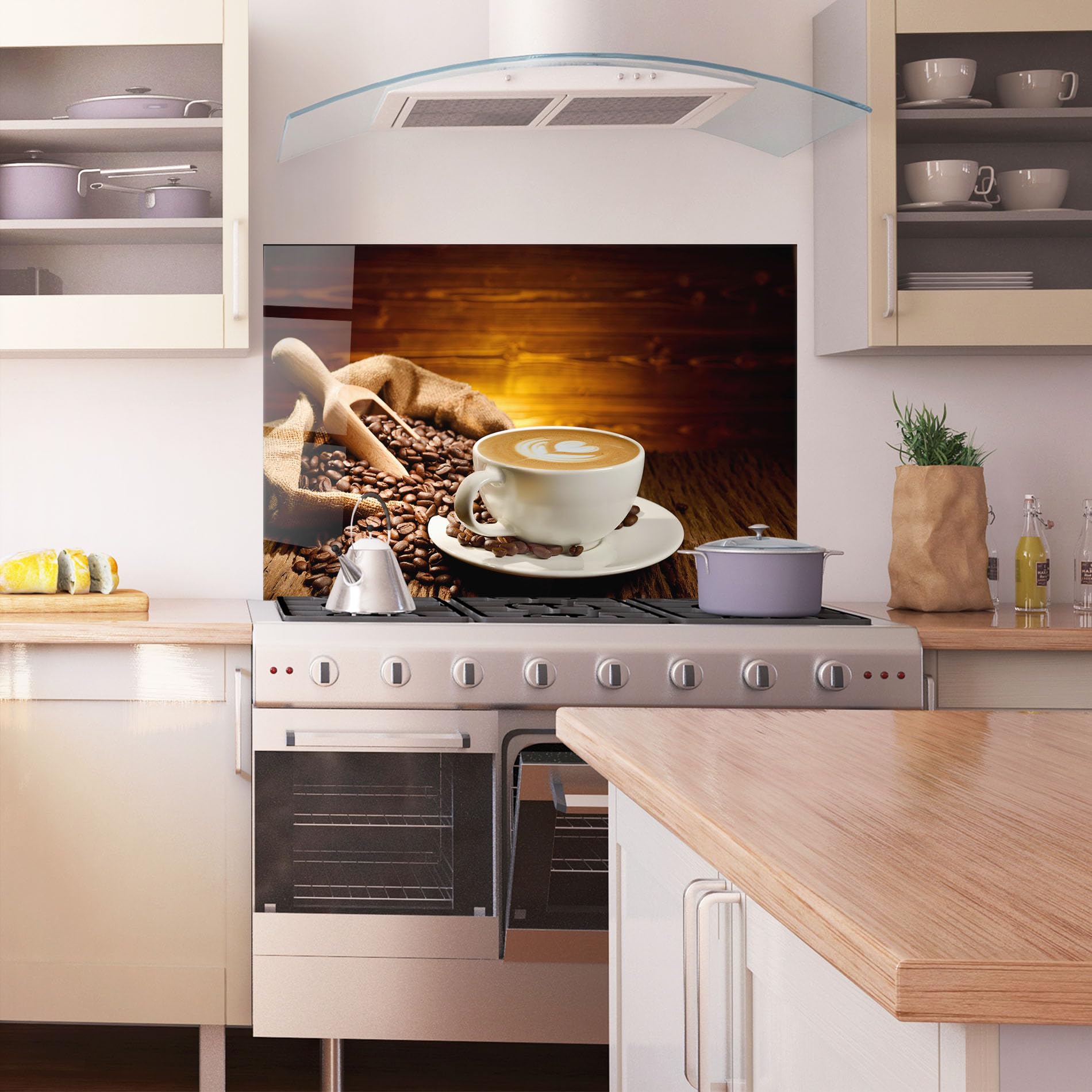 ARTHUB® Crédence de Cuisine en Verre 60x100 cm, Latte Coffee | Protection Contre Les éclaboussures, Revêtement Mural en Carreaux, Plaque en Verre, Verre trempé, Aliments, Café
