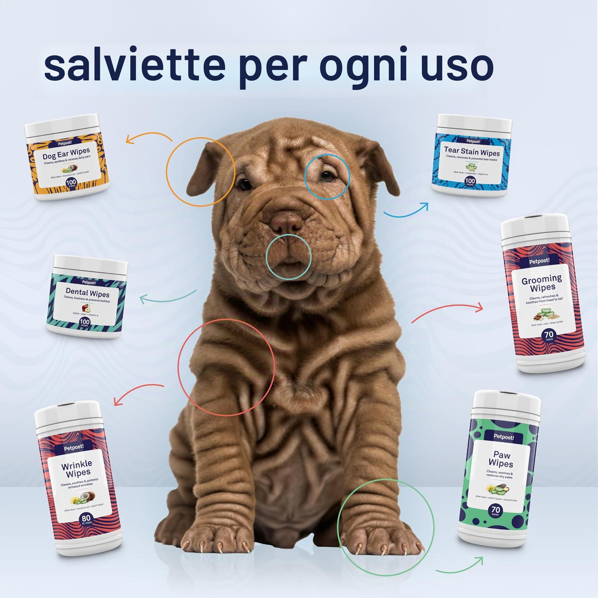 Petpost | Salviette per la Pulizia dei Cani - Salviette Grandi e Deodoranti al Profumo di Fiori di Ciliegio - 70 Tamponi in Cotone Ultra Morbido con Soluzione Detergente (Fiori di Ciliegio)