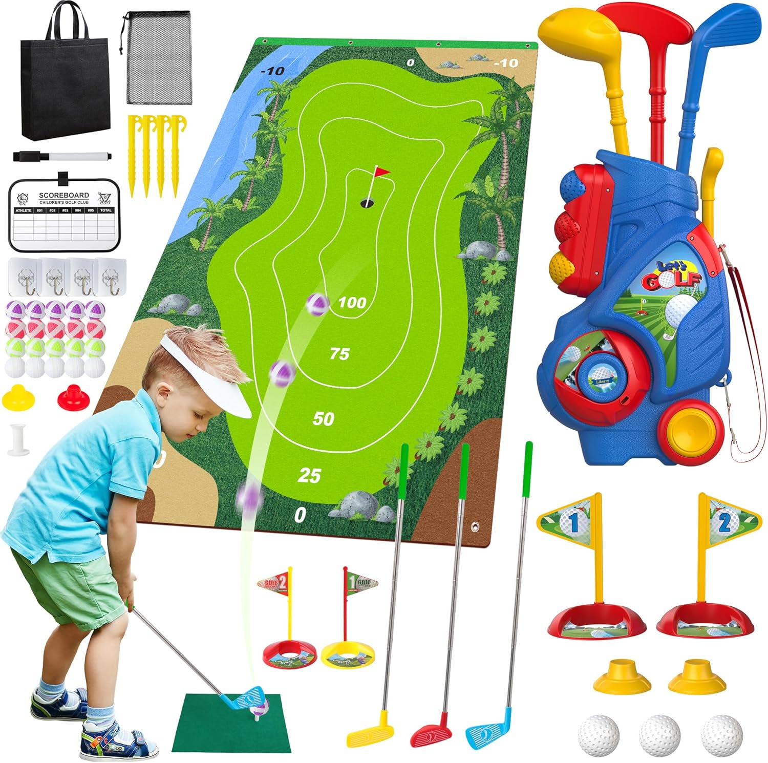 Liberry Toys for 3 4 5 Year Old Boys Girls Christmas Bithday Gift-Golf Chipping Game Mat Toddler Golf Set