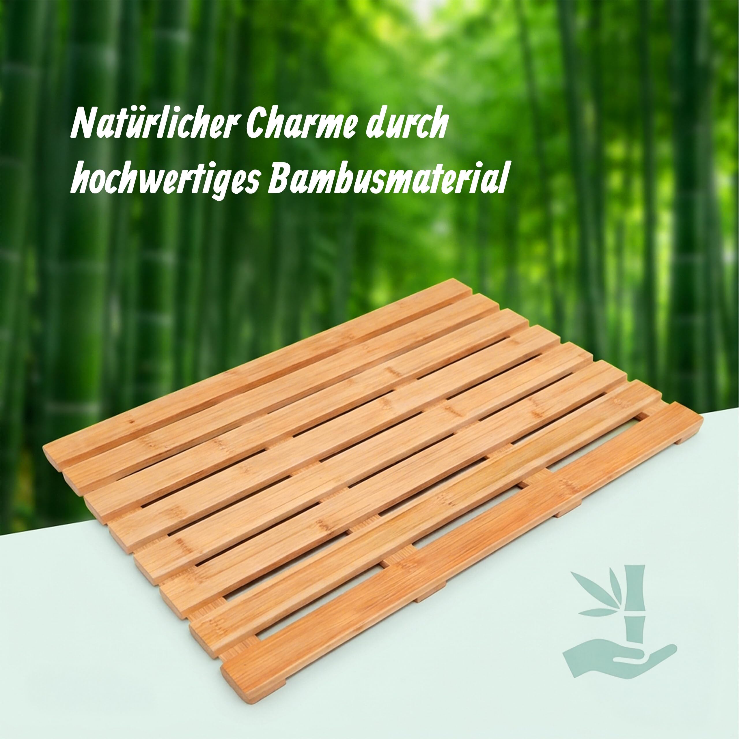 Relaxdays Bambus Badematte, 60 x 37 cm, rutschfeste Duschmatte für Badewanne, Dusche, Sauna, Indoor & Outdoor, Natur