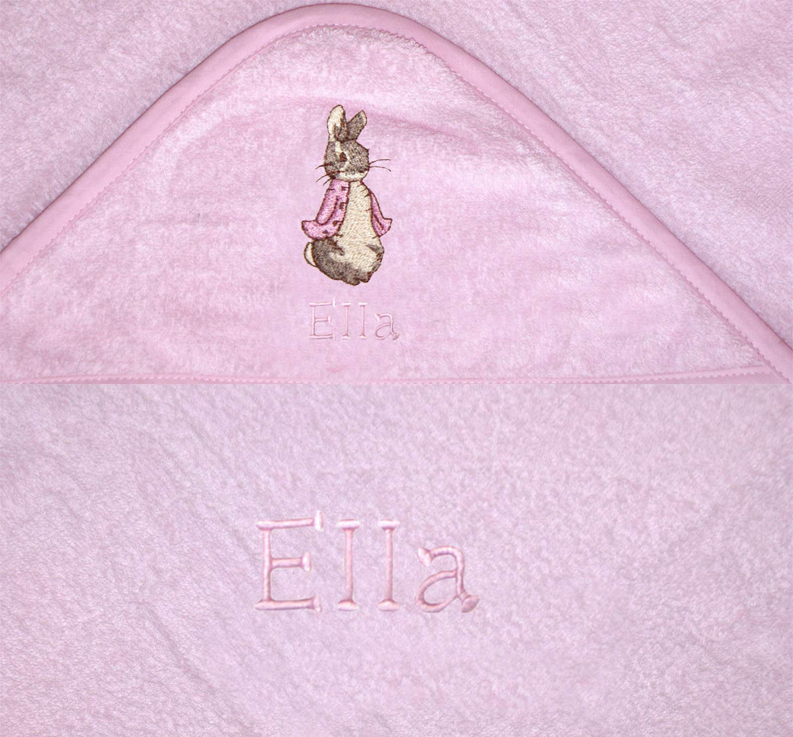 Girls Peter The Rabbit Personalised 100% Soft Cotton Hooded Towel. (Pink)