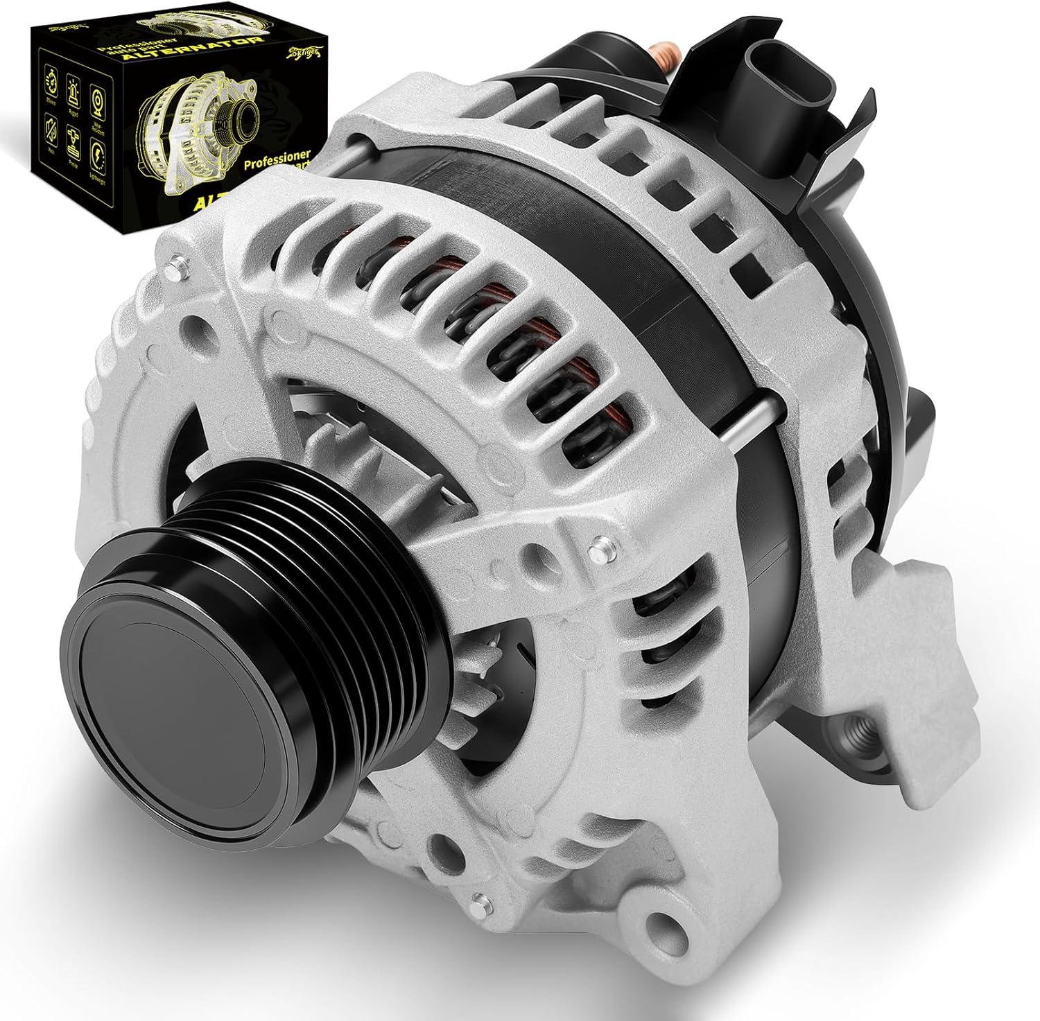 Oktiger Upgraded Alternator for Chevy Camaro lt 2016 2017 2018 2019 2020 2021 2022 2023 3.6L, ls 2017 2018, V6 12V 150A Clockwise 6-Groove Clutch Pulley, Replacement Alternator, OE 13591604 44015N