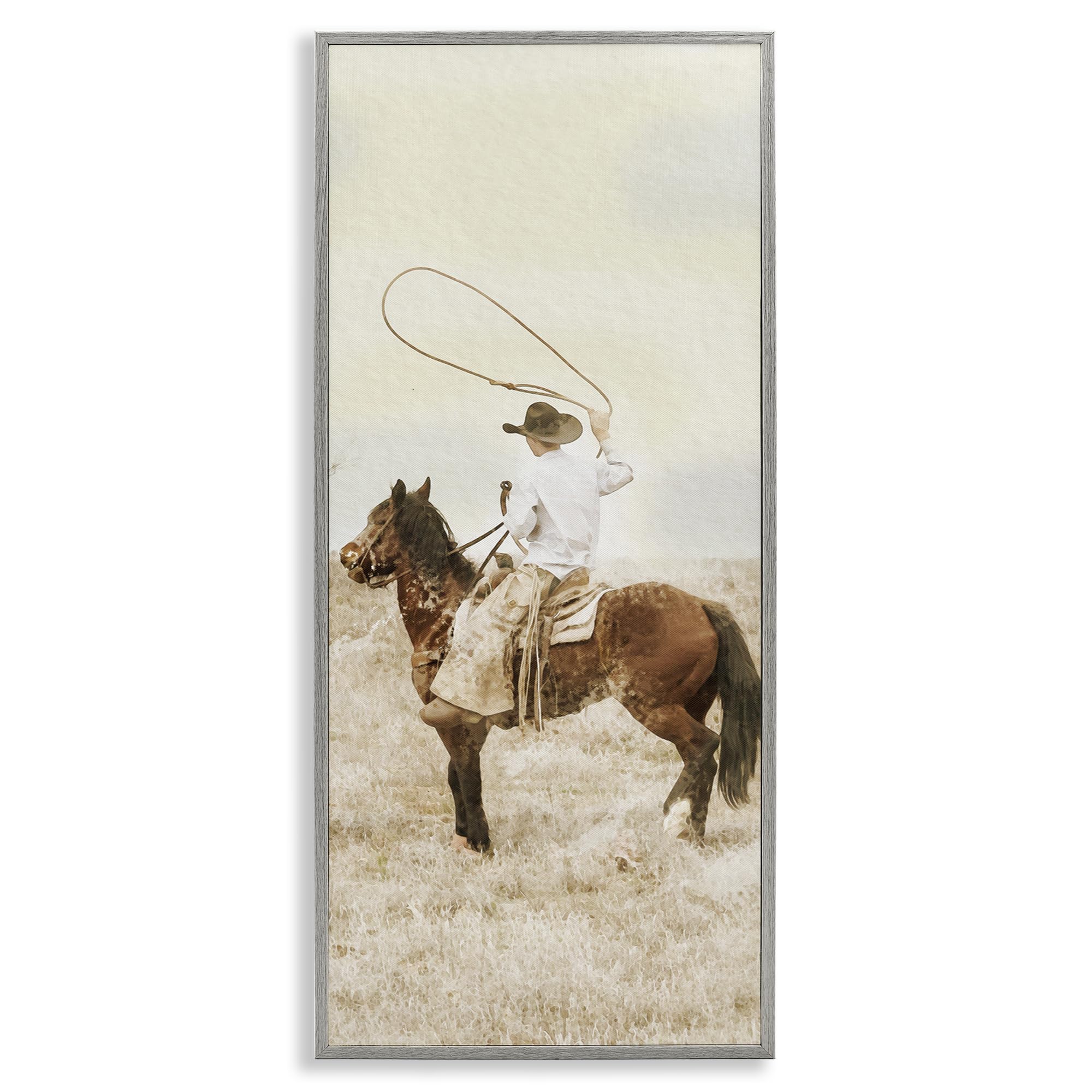 Stupell Industries Farmhouse Gray (Textured) 'Wrangling Cowboy Lasso'| Framed Giclee Art