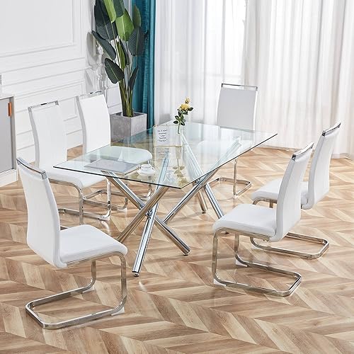 Miniatura 43 de AZmac Juego de 4 sillas de comedor modernas de cuero, sillas de cocina sin brazos, sillas de comedor con asiento acolchado tapizado y patas cromadas