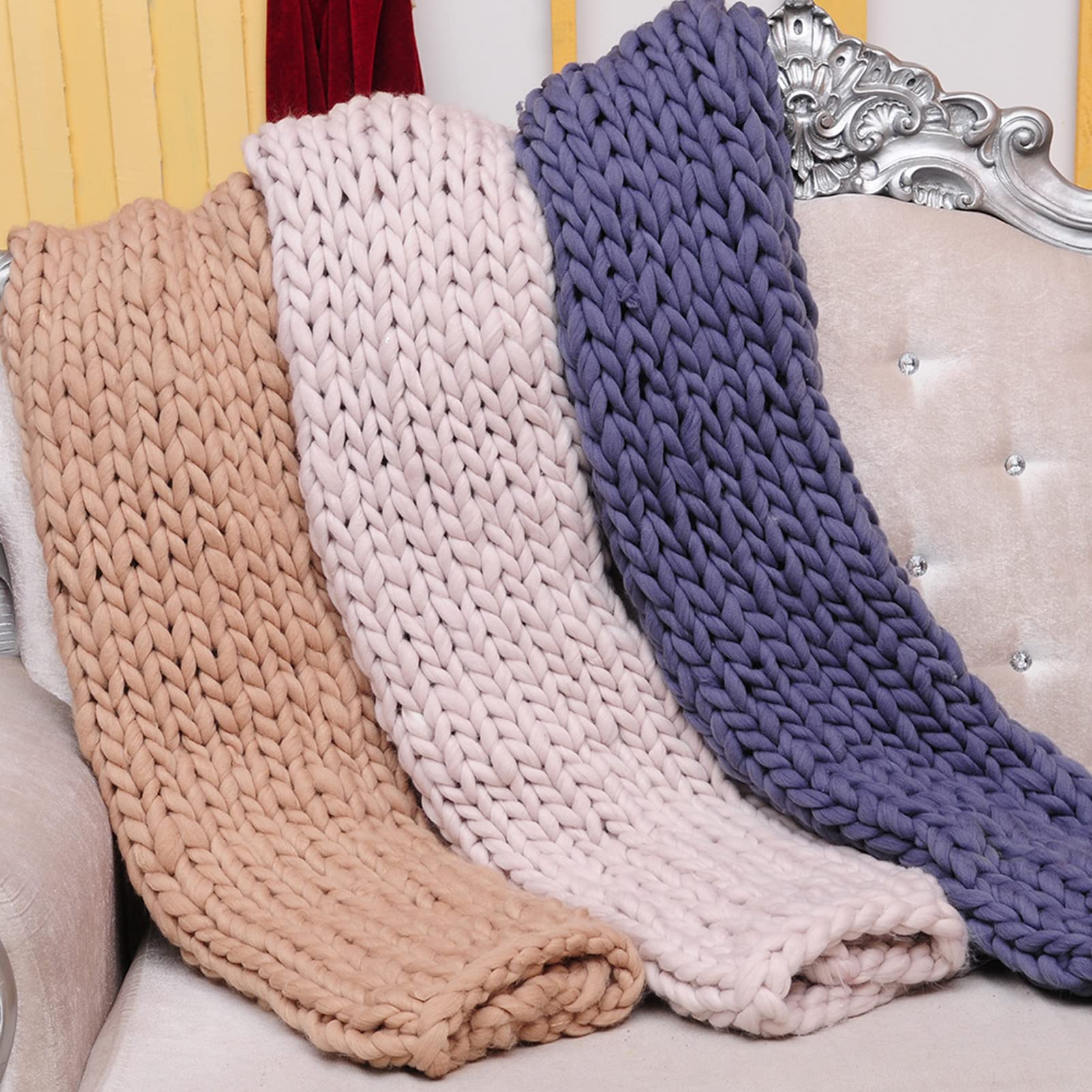 Coperta in lana grossa lavorata a maglia, 120 x 150 cm, morbida ciniglia, per decorazione domestica, 100 x 120 cm