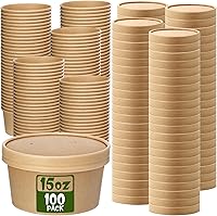 Vista 10 de Fulmoon Paquete de 100 recipientes de papel para sopa con tapas, recipientes de papel desechables para alimentos con tapa ventilada, tazas de postre