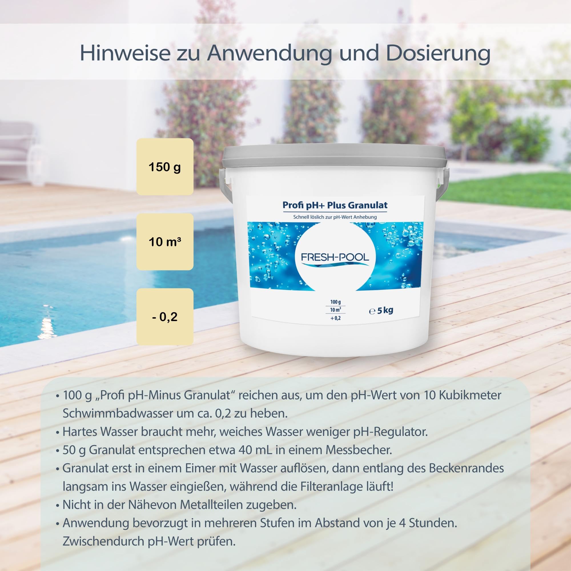 Fresh-Pool Profi pH+ Plus Granulat 5 kg - ph Heber Pool Granulat | ph Plus Pool Granulat | ph Wert Heber | ph+ Granulat | ph Granulat