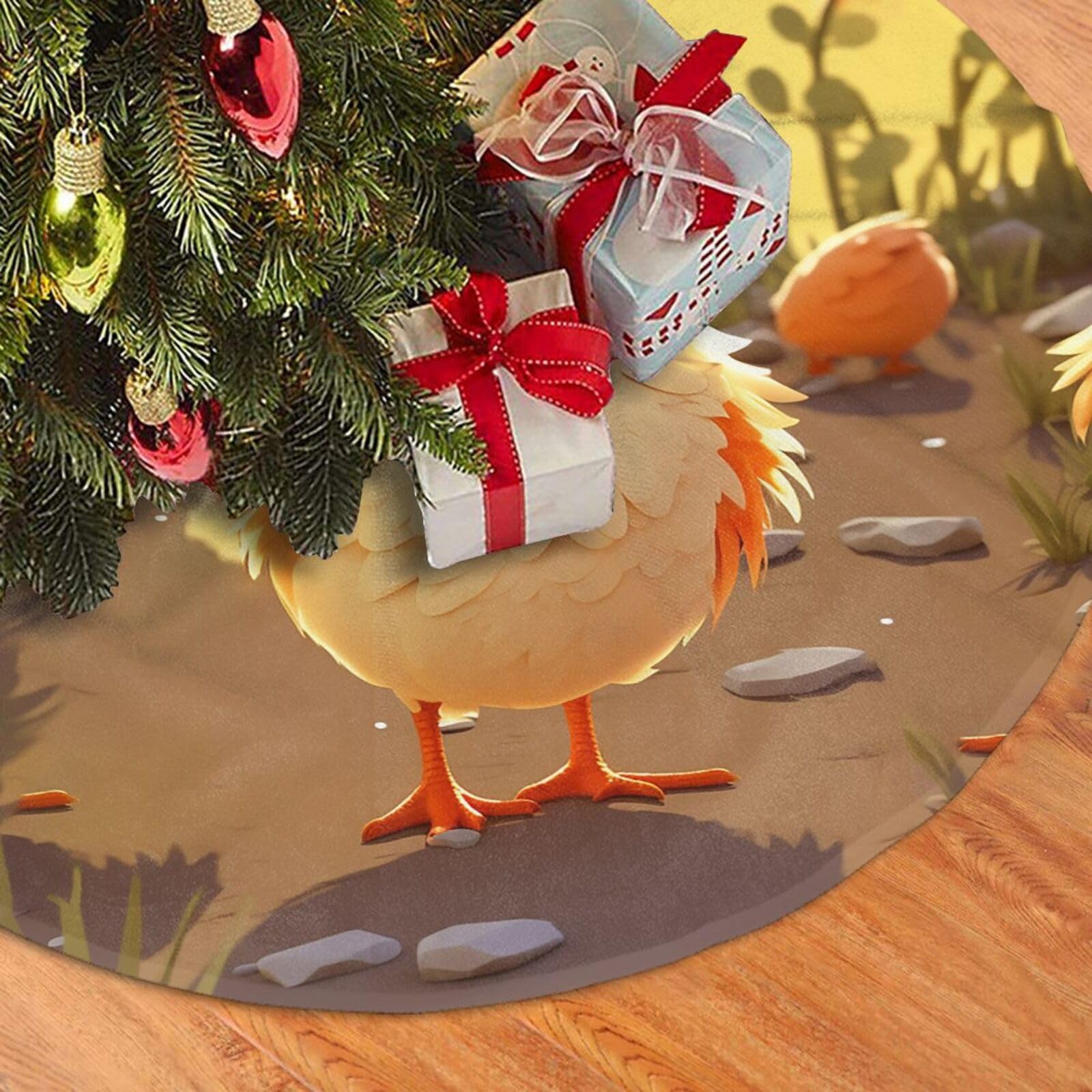 Fodpand Black Chicken Chick Christmas Tree Skirt 36" Velvet Xmas Tree Skirt Mat Rustic Christmas Tree Mat Cover Winter Xmas Tree Collar For Indoor Outdoor Christmas Decorations