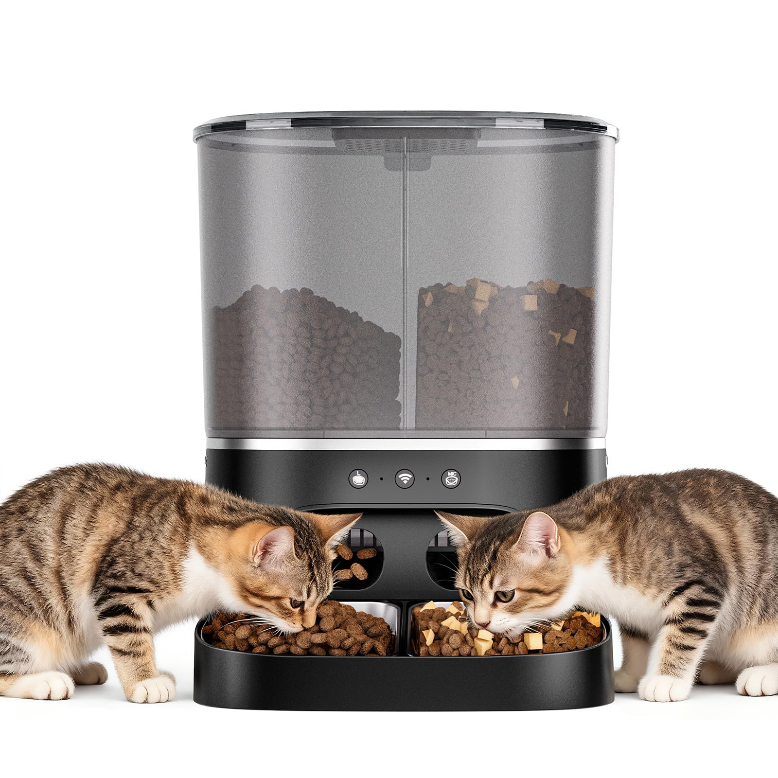 Dispensador Automático de Croquetas para Gatos de 8L, 2 Cuencos, WiFi 2.4G, Control por APP, Temporizador Programable, Cuenco Automático de Acero Inoxidable para Gatos, 1-10 Comidas al DÃa para Perros