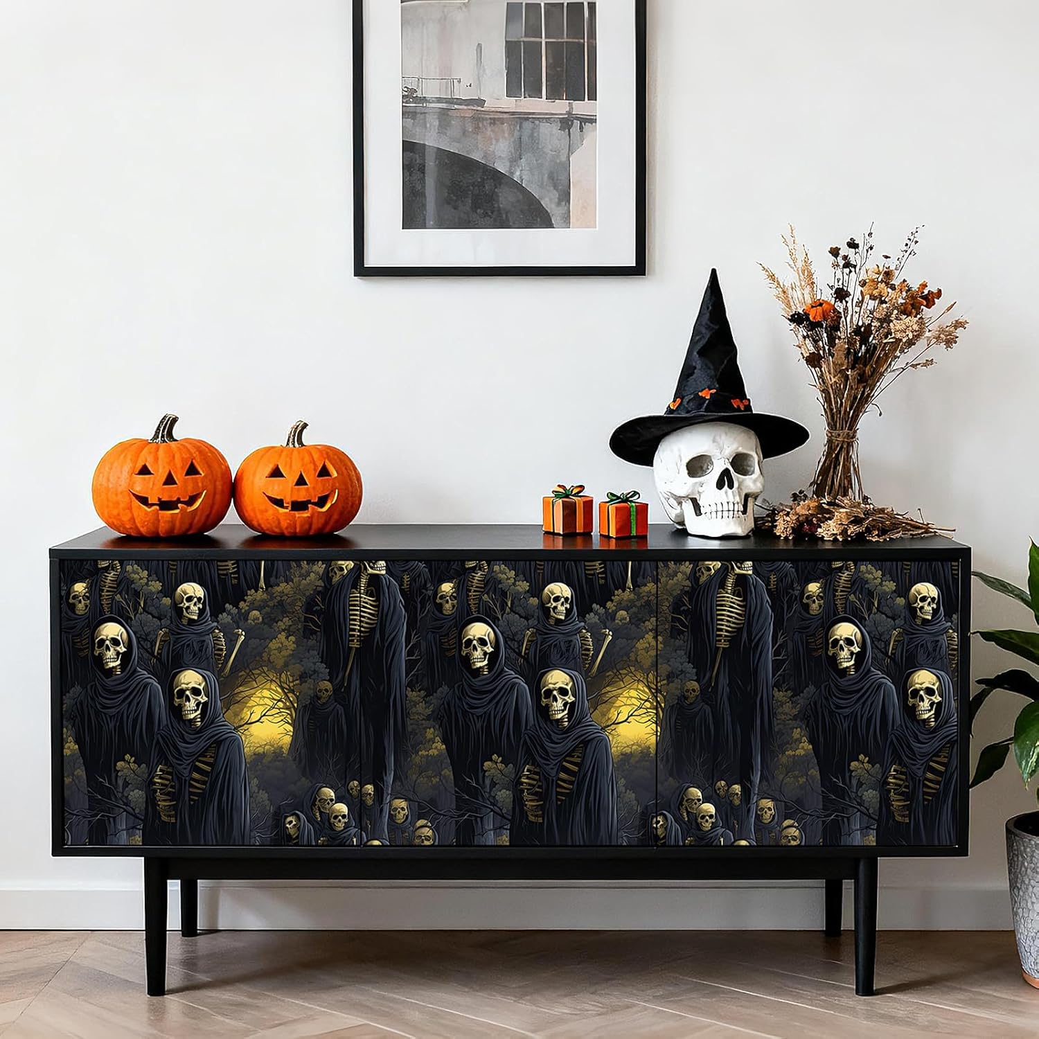 YENHOME Moody Gothic Wallpaper Peel and Stick Dark Forest Skeleton Skull Wallpaper 17.5" x10ft Spooky Undead Horde Macabre Art, Halloween Gothic Decor, Easter Resurrection Theme for Bedroom Game Room