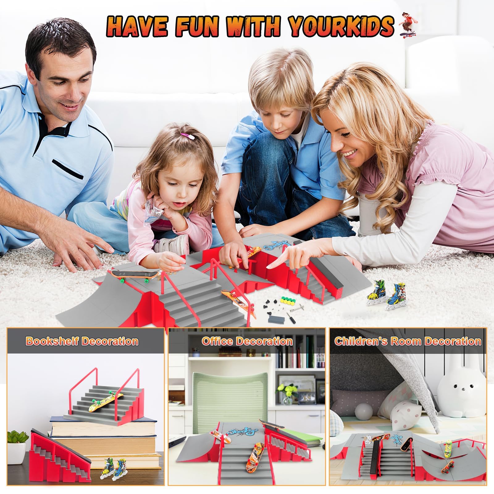 Tlater Finger Skateboard Park Kits, 14-in-1 Bigger Finger Skateboard Ramp Set DIY Montage Fingerboard Skatepark für Kinder Geburtstag Geschenk