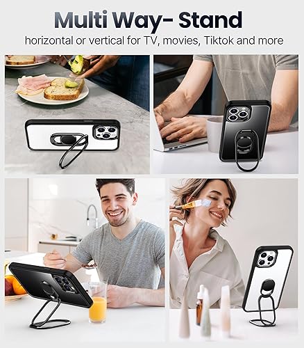 Miniatura 4 de Shields Up Funda para iPhone 15 Pro con soporte, funda transparente con soporte de doble anillo ajustable y plegable a prueba de golpes para iPhone