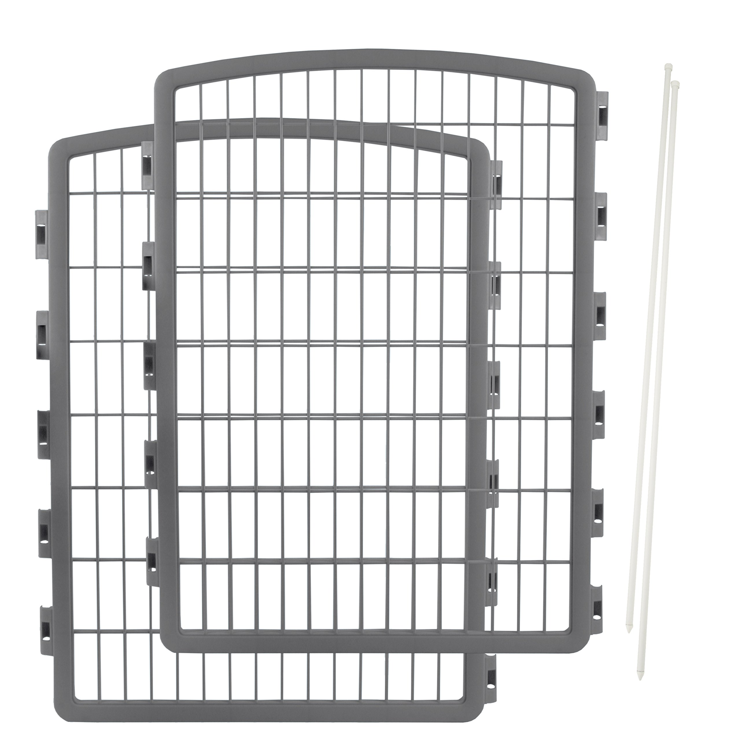 IRIS USA 34'' Pet Playpen 2 Panel Add-On with Connecting Rods, Dog Playpen, Small Medium Large Dogs, Heavy-Duty Molded Plastic, Rust-Free, Non-Skid Rubber Feet, Easy Assemble, Customizable, Gray