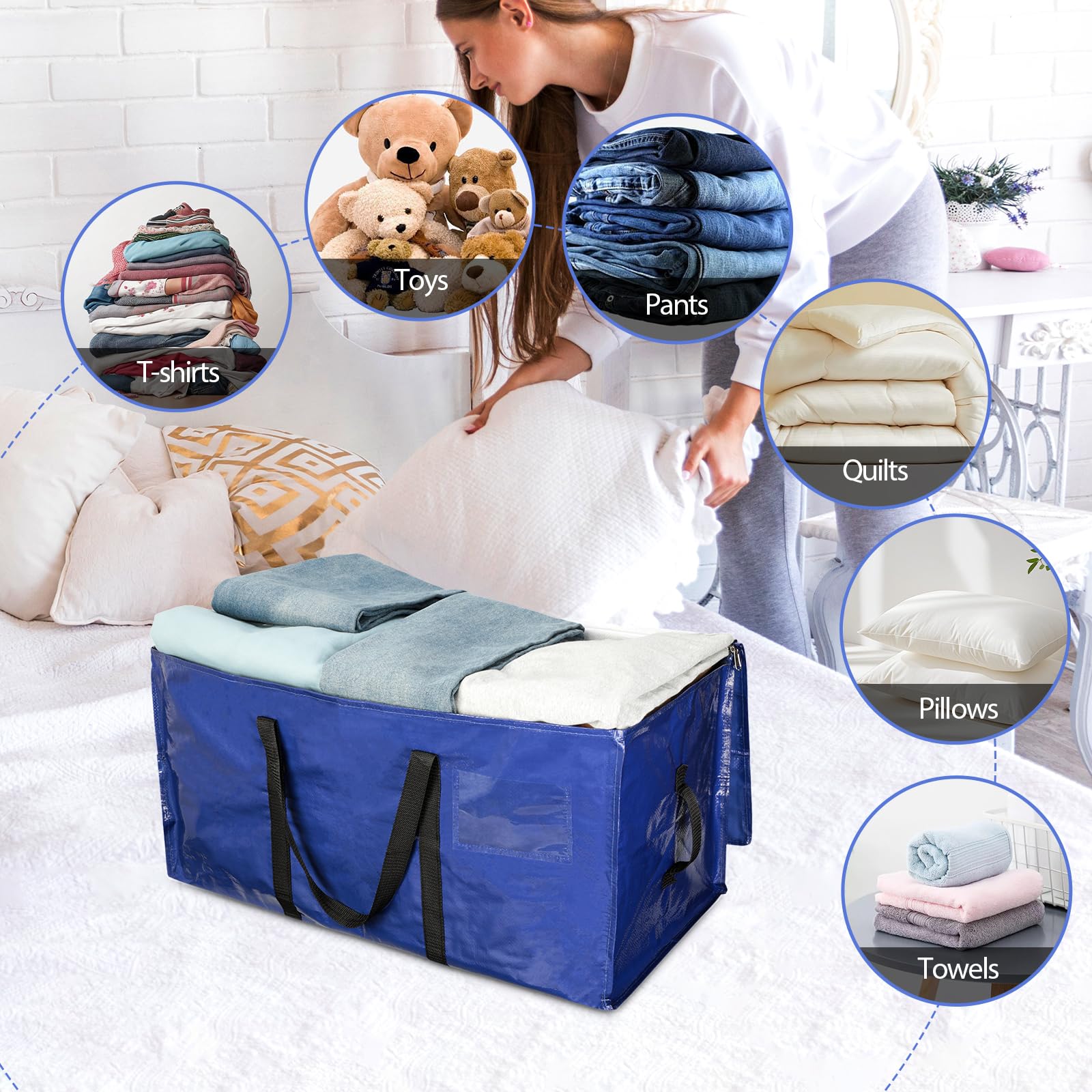 Romon Borse Trasloco 4pz Borse da Trasloco Impermeabili Borsoni da Viaggio Grandi con Manici Rinforzati, Organizer Vestiti per Stoccaggio Abiti e Coperte per Trasloco e Viaggio Sacchetti 72L