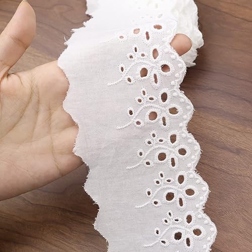 Miniatura 2 de Ribete de encaje de algodón de 7 yardas con ojales, cinta de encaje bordado de costura blanca para coser vestido decoración de fiesta