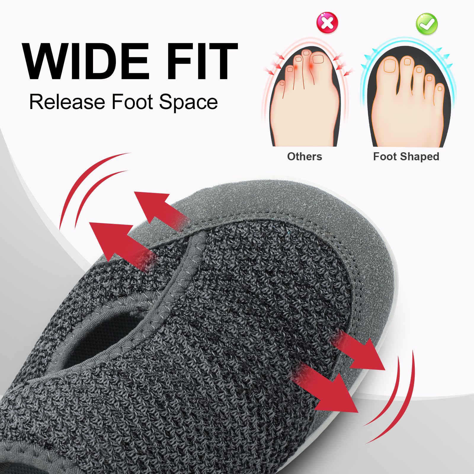 LeIsfIt Womens Wide Diabetic Shoes Adjustable Barefoot Walking Shoes Breathable Zero Drop Sneakers for Wide Width Arthritis Edema Feet